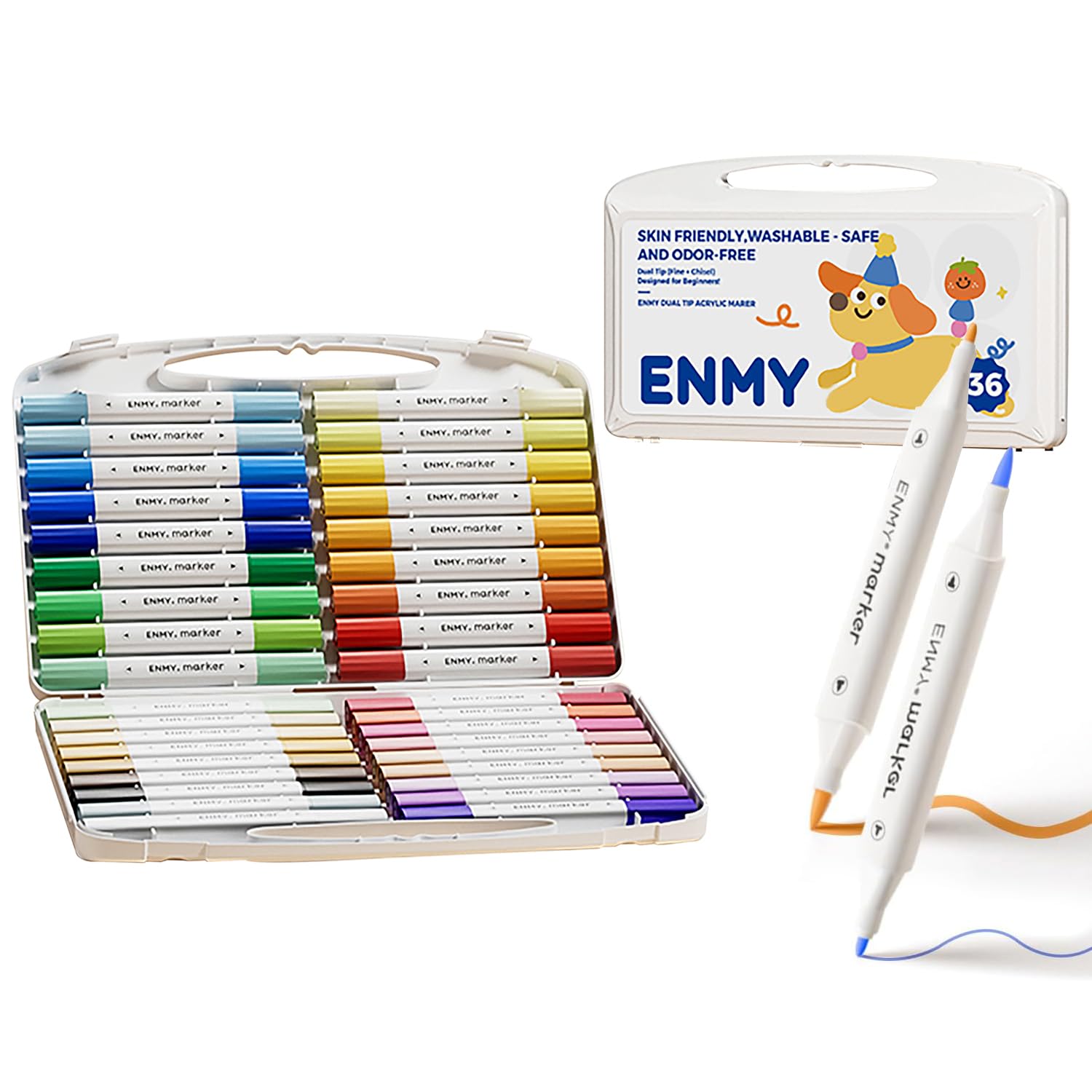 ENMY 36色セット アクリルマーカー 太細両端 イラストマーカー 水性絵の具 アートマーカー 美術 漫画 ファブリック 編み物 キャンバス/ガラス/木 布用ペン テキスタイル用 カラーペン