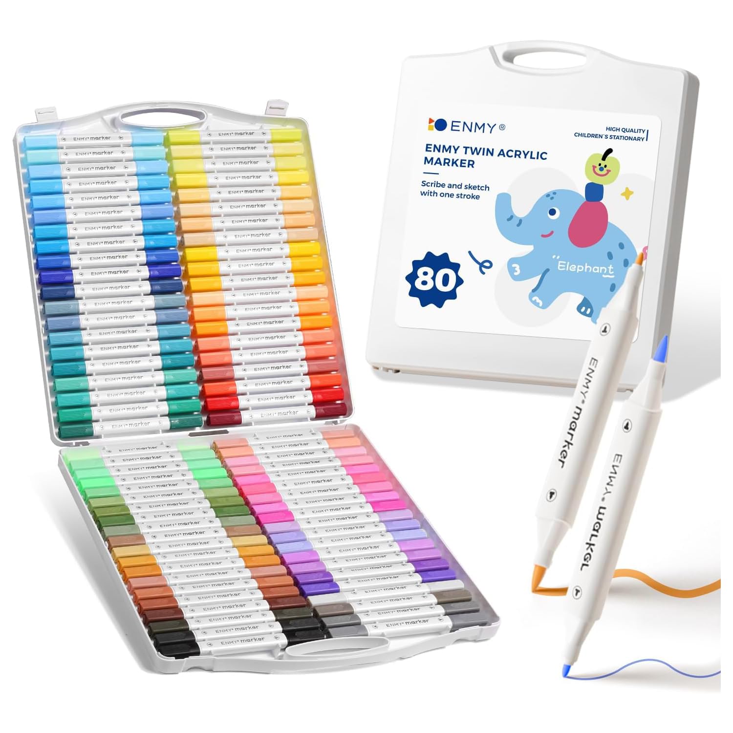 ENMY 80色セット アクリルマーカー 太細両端 イラストマーカー 水性絵の具 アートマーカー 美術 漫画 ファブリック 編み物 キャンバス/ガラス/木 布用ペン テキスタイル用 大人 カラーペン