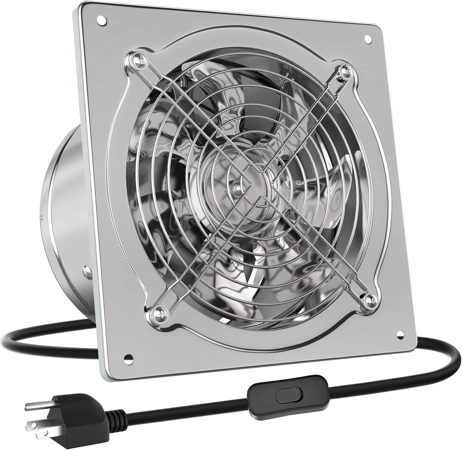 樂天商城 - Okryain 換気扇 150mm ダクト用換気扇 風量525m・/h 中間取付形ダクトファン 業務用ファン 大風量 強力 スイッチ付き ステンレス鋼 倉庫/トイレ/キッチン用 (15cm-ステンレス銀)