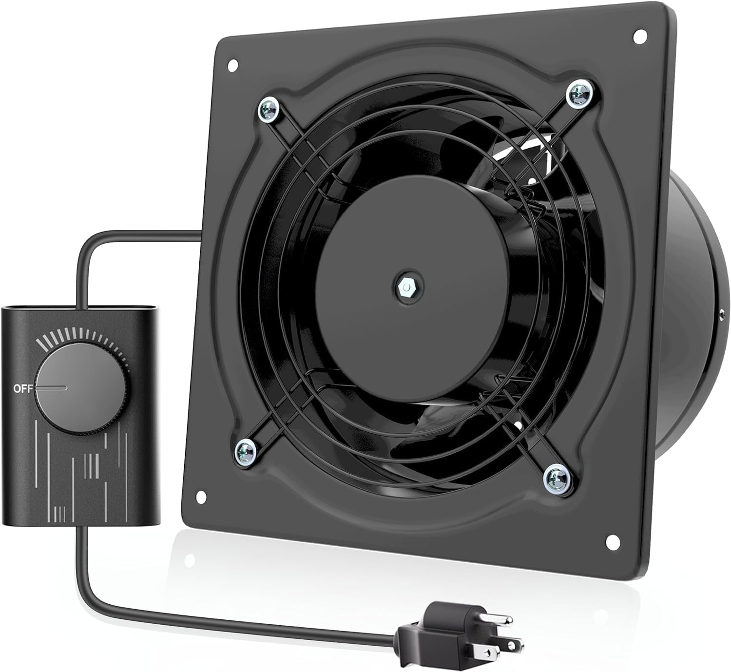 Rakuten - Okryain 強化型換気扇 150mm 壁付け 家庭用工業換気扇 風量調整可能 ダクトファン 業務用 100-120V対応 ダクト用換気ファン 倉庫/トイレ/キッチン換気排気用 (150mm-黒)