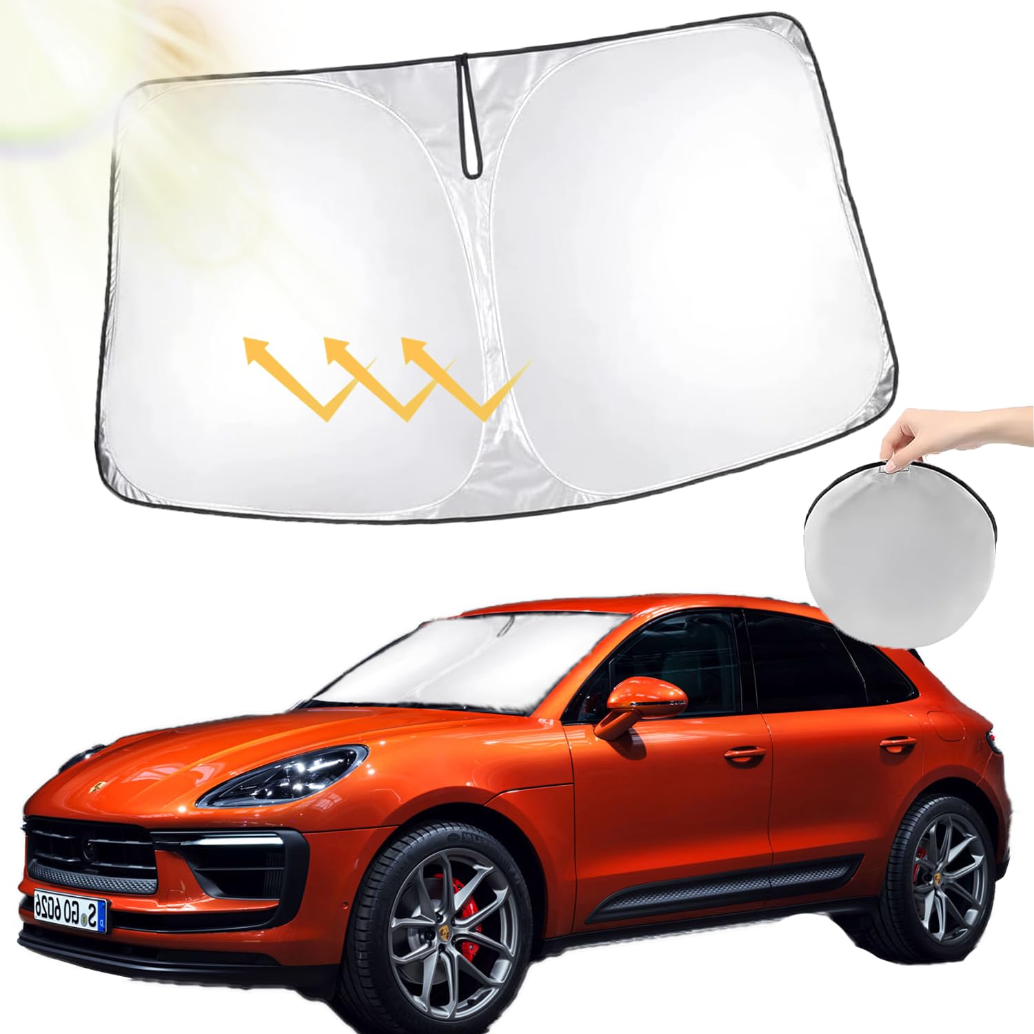 【マカン サンシェード】oricarmes ポルシェ マカン フロント 収納袋付 macan サンシェード 日よけ 車..
