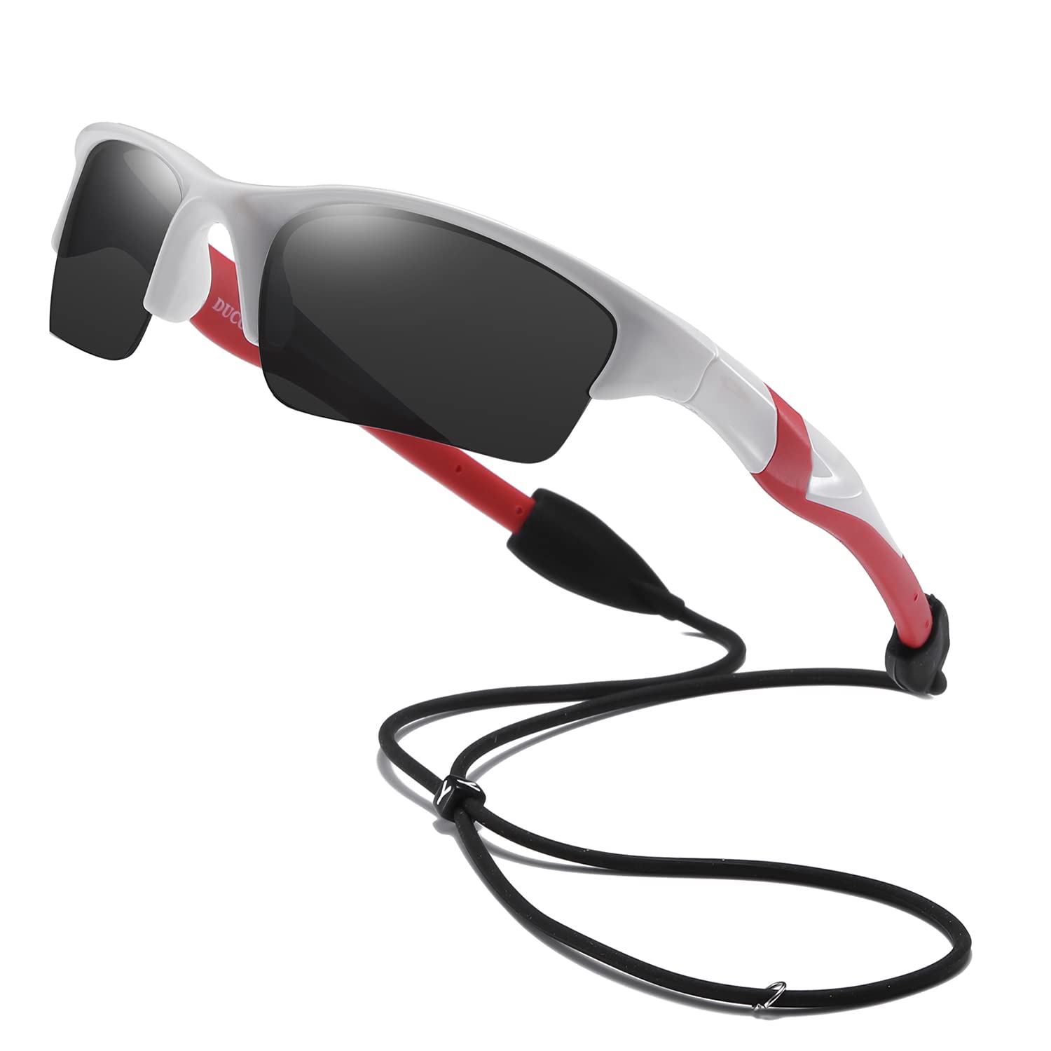 [DUCO] キッズサングラス 子供サングラス スポーツ 偏光サングラス 超軽量フレーム UV紫外線カット 野球 ランニング サイクリング用 5-12歳 K014 (ホワイト・レッド)