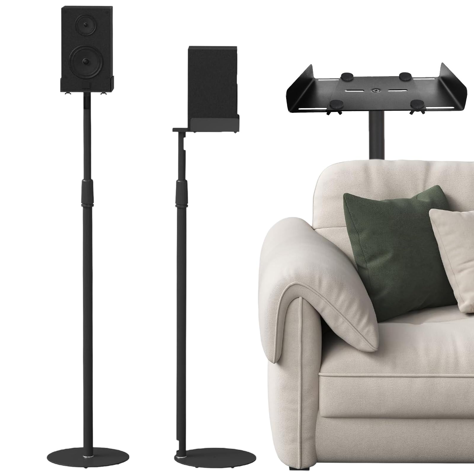 aleawol スピーカースタンド 2台1組 高さ調整可能 75~140cm 耐荷重6kg 天板 13cmX14~22cm ケーブルマネジメント付き スピーカー台 2つの設置モード 組み立て簡単 ホームエンターテイメント、録音室、会議室、スタジオ用（ブラッ