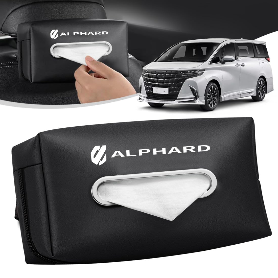 LUTU 新型アルファード 専用 40系/30系/20系 全シリーズ適用 アルファードアカスタム 車用ティッシュケース ティッシュホルダー 収納ボックス 全ティッシュ入り可能 専用カスタム レザー材質 豪奢感 片手操作 防水 装着簡単 取り付け簡単 専用ロ