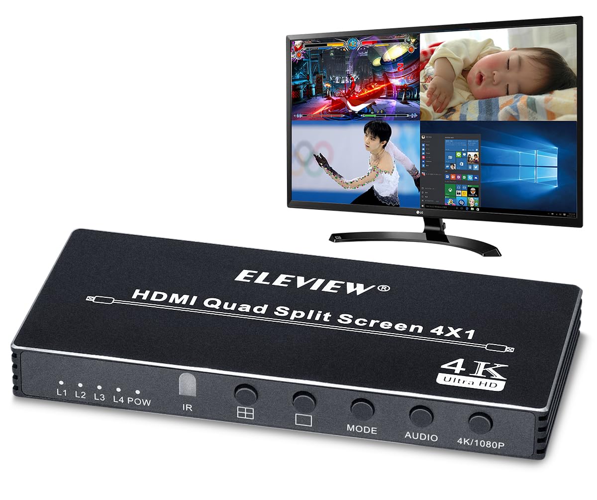 Rakuten - ELEVIEW HDMI 画面分割切替器 マルチビューワー 4入力1出力 4分割表示(PBP) HDMIスイッチャー シームレス 瞬時に切り替え 自動で画面切り替え ライブ配信やWeb会議・授業・イベントなどに活用 リモコン付き 日本語取説書 EHD-70