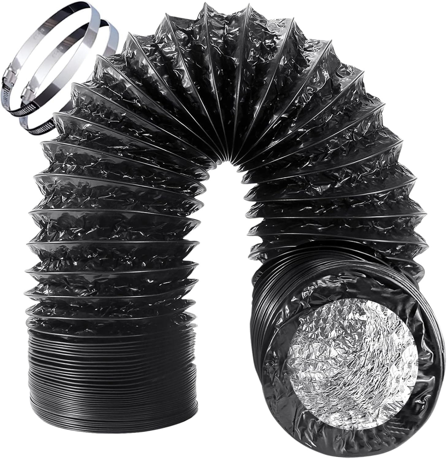 Rakuten - Okryain ダクトホース 75mm-200mm フレキシブルダクト 蛇腹排気 換気用PVCアルミホース 固定用バンド付き 伸縮式換気パイプ 耐熱 防水 低騒音 (PVC強化版, 150mm-2.5m)