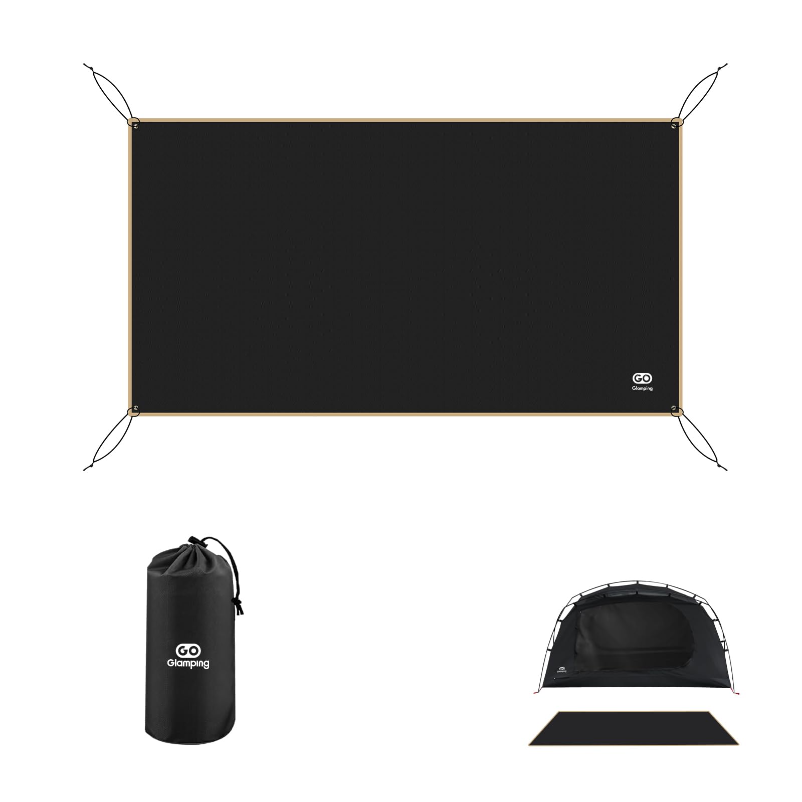 楽天VanVenusGOGlamping グランドシート テントシート ツーリングドームテント用四角テントシート レジャーシート 防水 軽量420D コンパクト ヘキサゴン フロア マット タープ アウトドア キャンプ （ブラック） （ブラックXS（210*90cm））