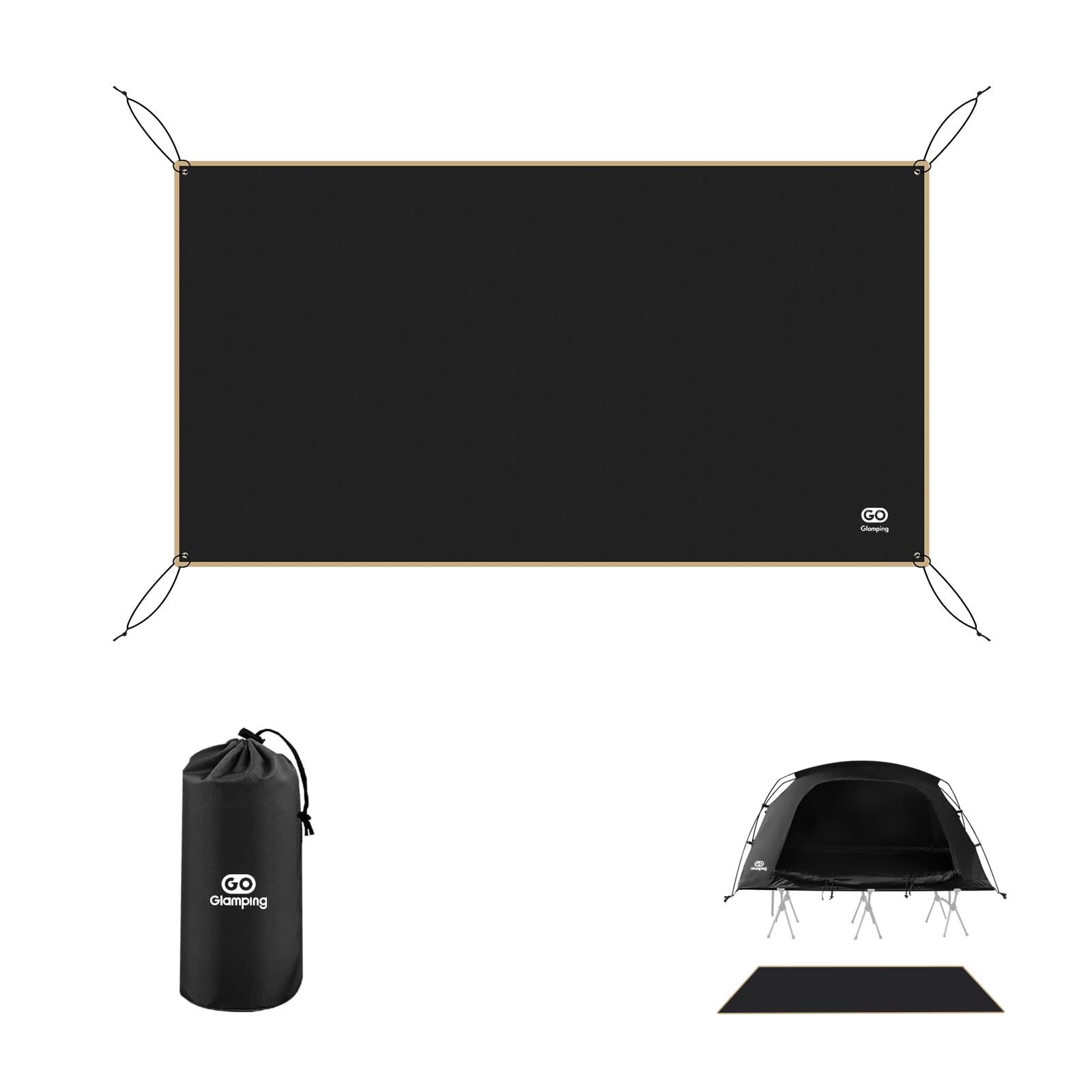 Rakuten - GOGlamping グランドシート テントシート ツーリングドームテント用四角テントシート レジャーシート 防水 軽量420D コンパクト ヘキサゴン フロア マット タープ アウトドア キャンプ （ブラック） (ブラックXXS(190*68cm))