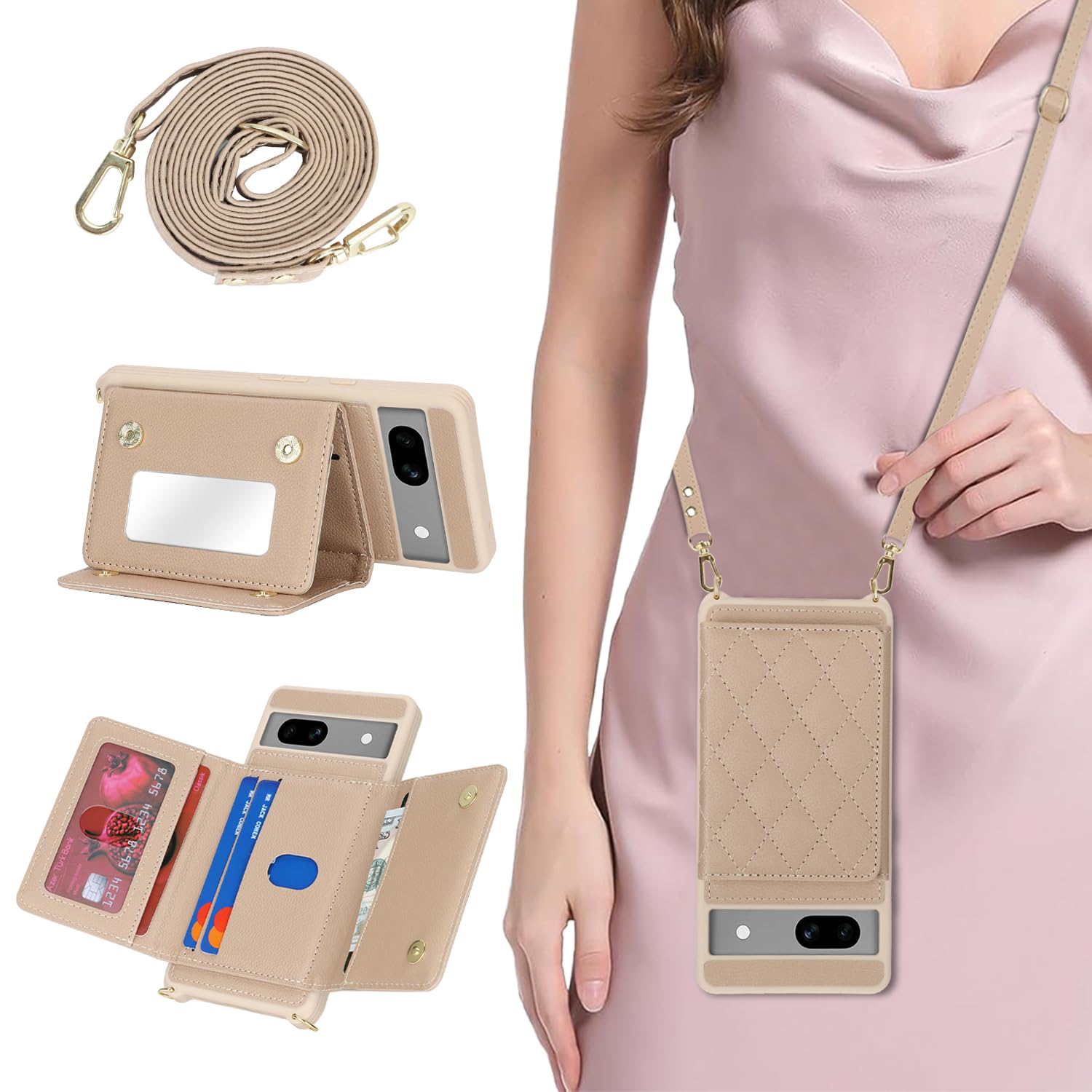 樂天商城 - DEYHU 対応 Google Pixel 7a ケース ショルダー グーグルピクセル7a ケース カード収納 鏡 肩掛け 斜めかけ スマホショルダー ピクセル7a ストラップ付き 耐衝撃 調節可能な 携帯ケース - オフホワイト