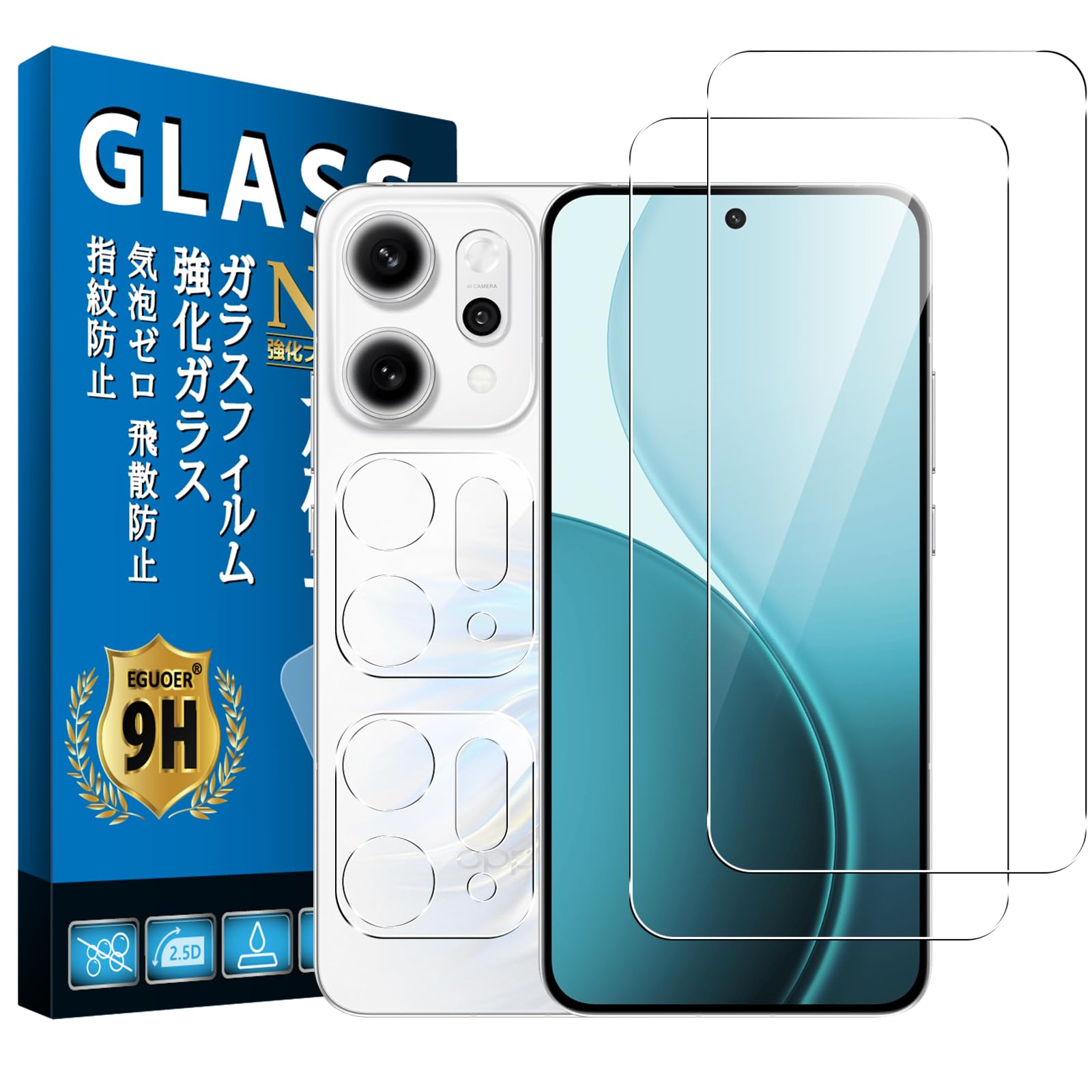 Rakuten - 対応 OPPO Reno14 5Gフィルム【2+2枚 日本旭硝子製 】 対応 OPPO Reno 14ガラスフィルム + カメラフィルム2枚 全面保護 レンズ保護フィルム 硬度9H 飛散防止 撥油性 防指紋 高透過率 自動吸着HSOPRENO14