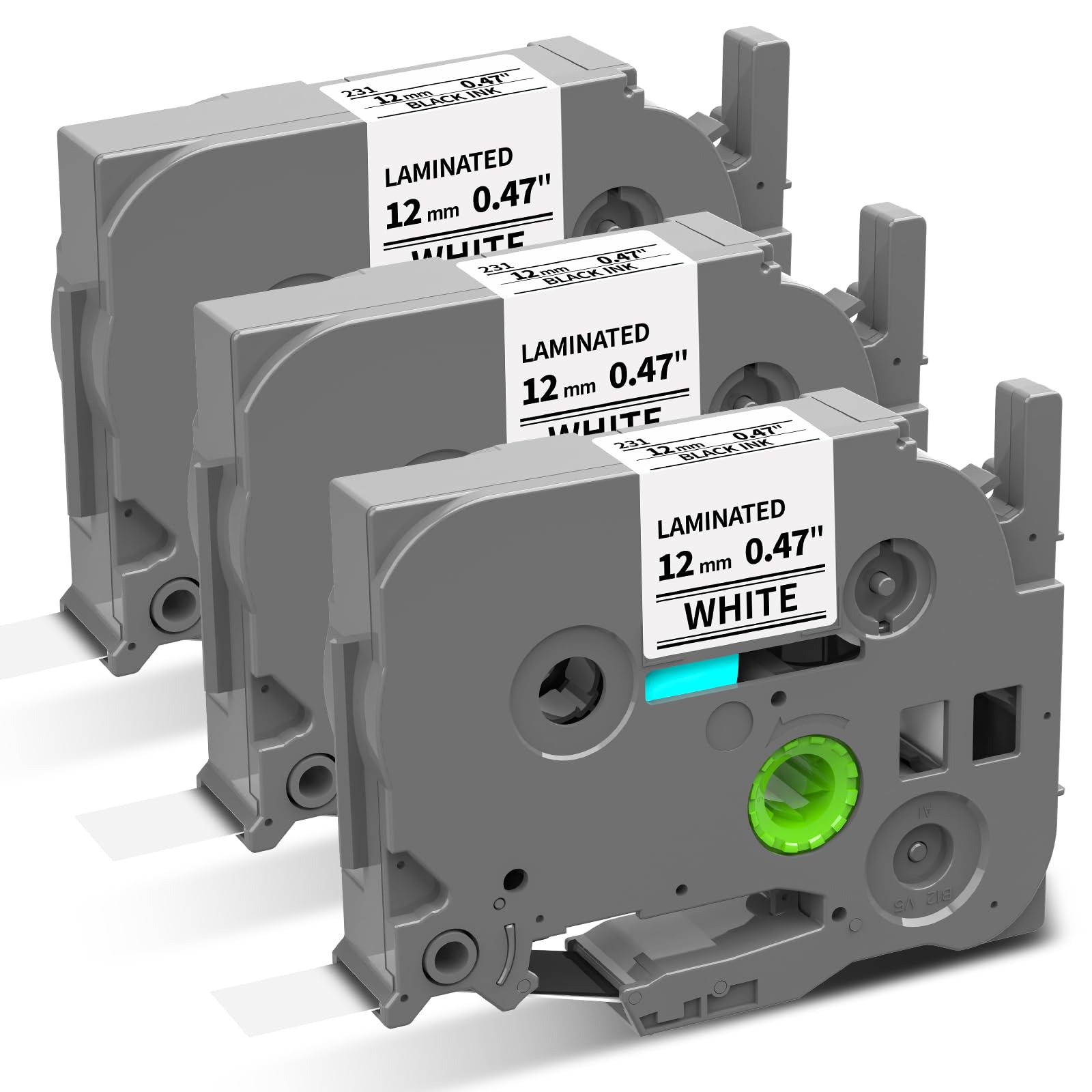 Greateam Tze-231 テープ 白 12mm 互換ブラザー工業 ピータッチ ラミネートテープ 互換 ブラザー テプラ 白 12mm, 白底黒字, と互換性がありますラベルライター ピータッチ PT-J100W P300BT,3個セット