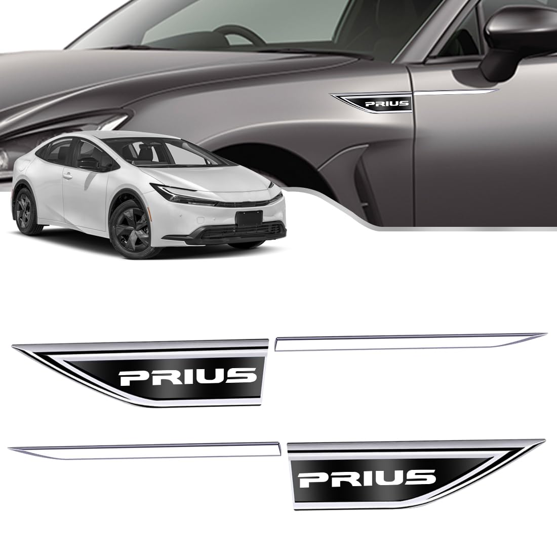 LUTU 新型プリウス 専用 30系/40系/50系/60系~全シリーズ適用 サイドボディステッカー 改造フェンド 金属メッキ 流線型デザイン 専用ロゴ 3Dデザイン 雰囲気変わり 飾りステッカー 外装アクセサリー 防水 耐摩耗 取り付け簡単 二件入り (