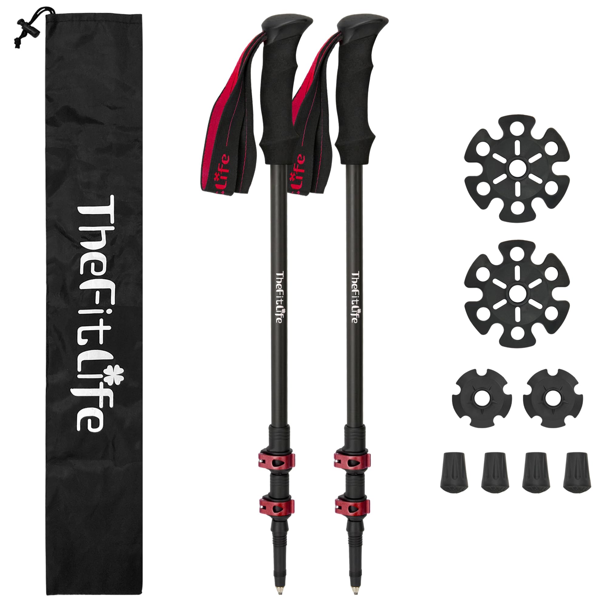 樂天商城 - TheFitLife トレッキングポール カーボン 登山 ストック 軽量 57-120cm伸縮 ウォーキングポール ウォーキングステッキ 2本セット 登山杖 登山ポール 山登り ステッキ ハイキングポール 男性 女性 高齢者 (レッド)