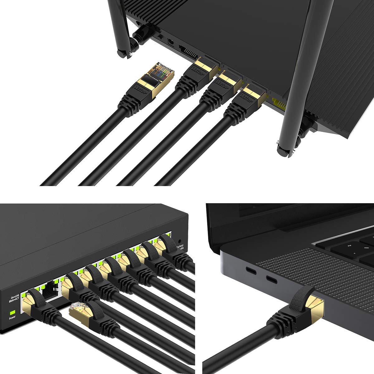 5m Veetop CAT8 LANケーブル カテゴリ-8 超高速 防水 難燃 耐磨 耐候性 金ツメ RJ45コネクタ ギガビット 40Gbps 2000MHz 26awg 爪折れ防止 二重シールド パソコン 有線lanケーブル PS4 PS5ゲーム用 有