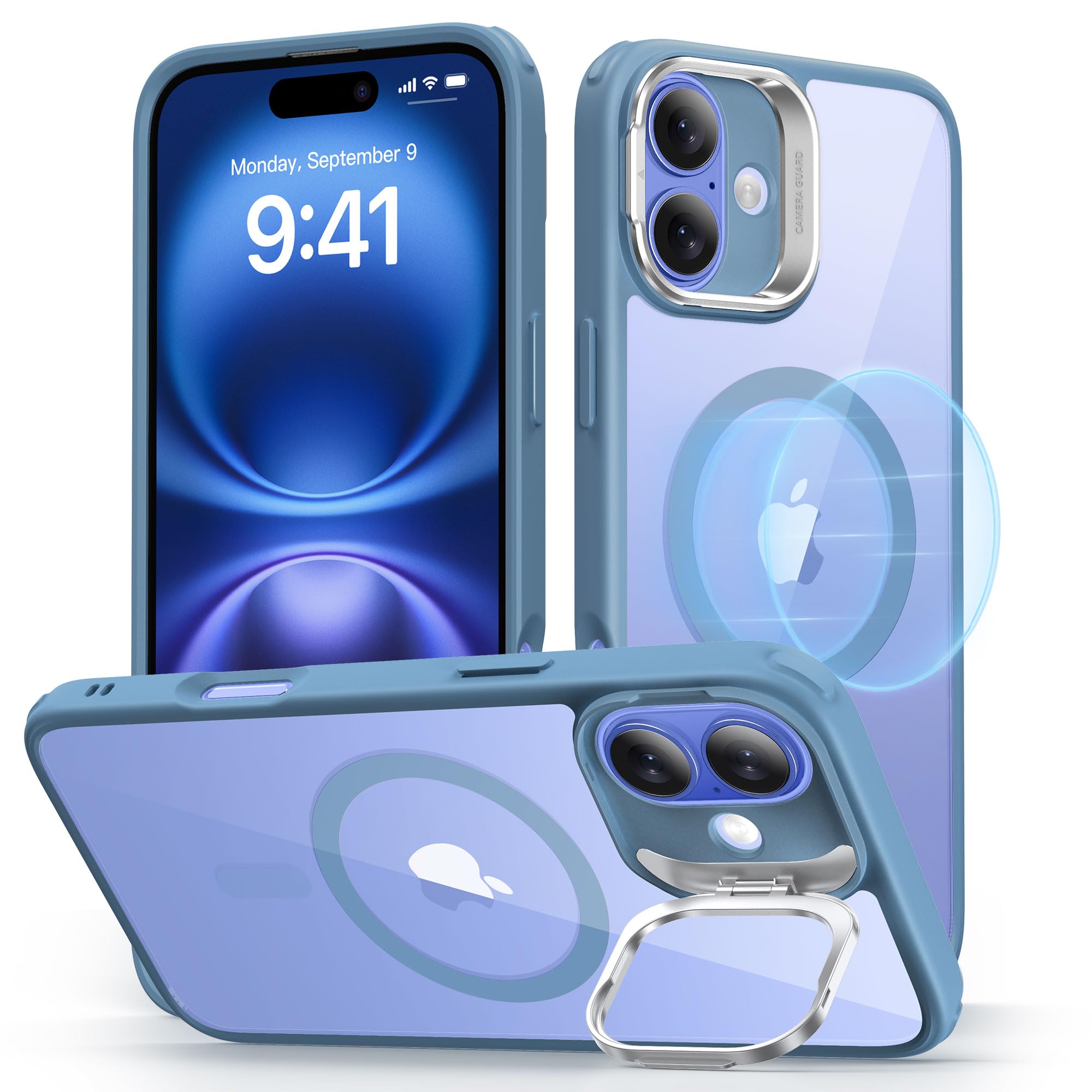 樂天商城 - ESR iPhone 16 ケース 【デザイン受賞シリーズ！】 Magsafe対応米軍MIL規格の保護 耐黄変 耐衝撃 隠れスタンド iPhone16ケース スマホケース 傷防止背面 いphone16用 Classicシリーズ クリア_ブルー