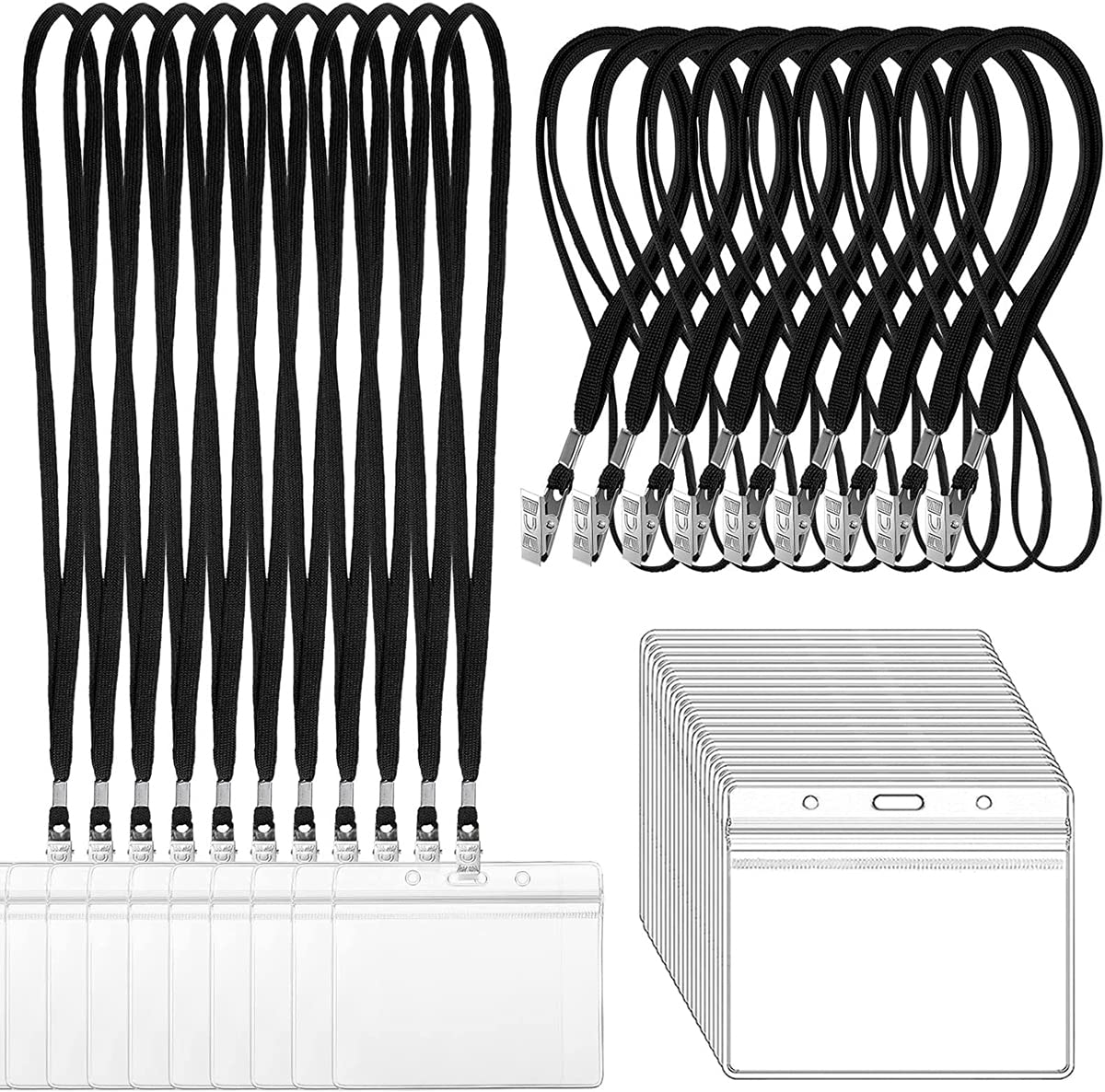 樂天商城 - LEADINTOP ネームホルダー 50枚 名札ケース ネックストラップ 吊り下げ名札 イベント用 スタッフ パス 名刺 ID カード ホルダー 社員証 ケース 入れ 首下げ 展示会 透明 防水 セット 横型