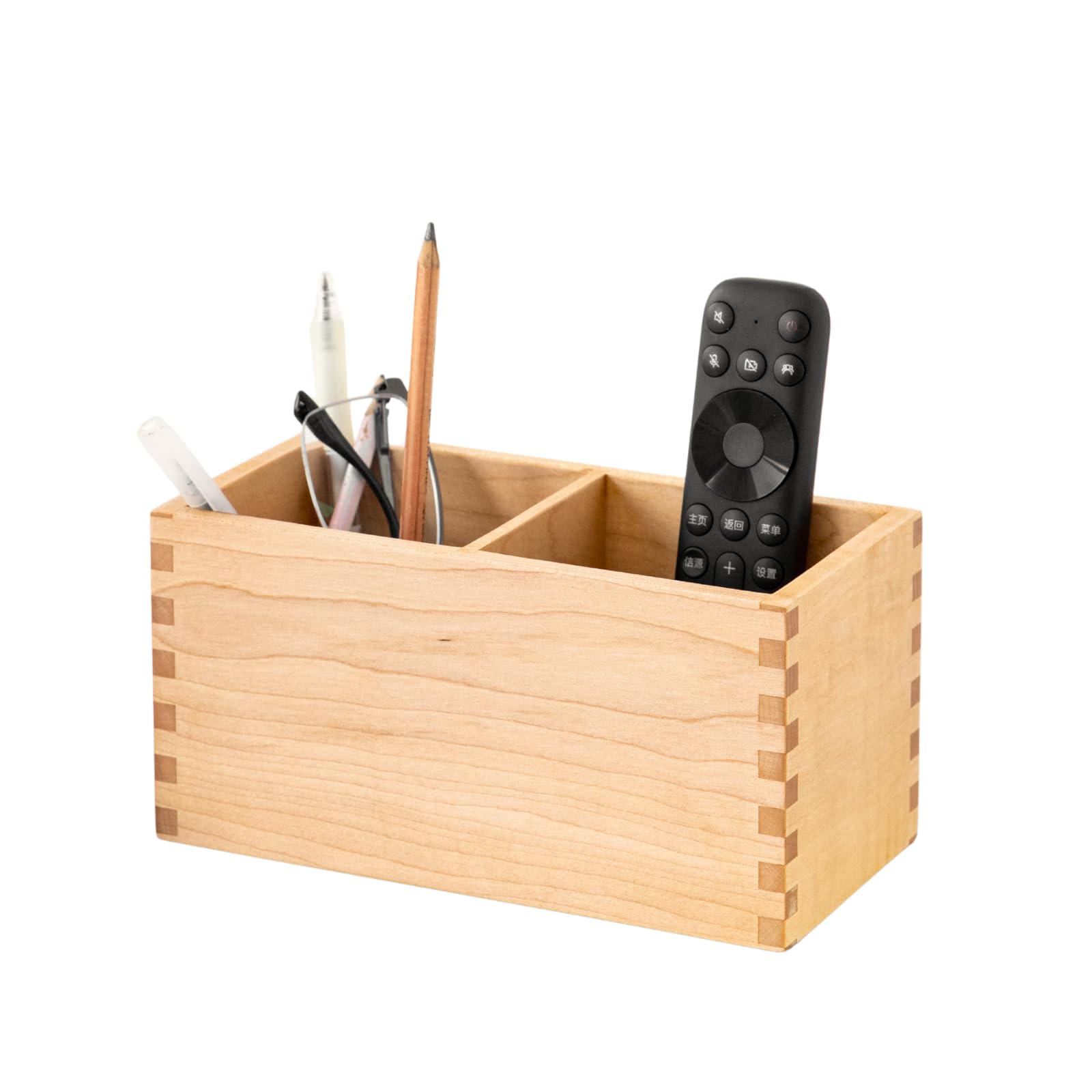 Musowood ペン立て 木製 ペンスタンド おしゃれ 長方形 文房具 卓上収納 ペン立て 小物入れ 化粧筆 クリップ はさみ 組み継ぎデザイン 2つ仕切り(メープル)