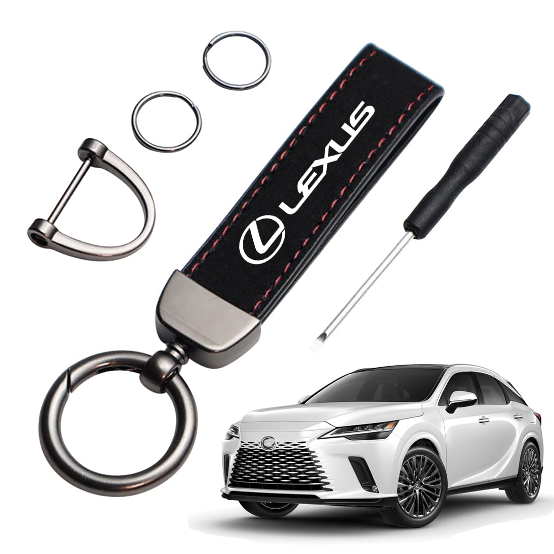 [LUTU] 新型レクサス UX IS NX CT RC F RC ES~全シリーズ適用 キーホルダー 車 鍵 キーホルダー キーケース キーチェーン スエード質感 専用ロゴ 回転調整機能 防錆 落下防止 手触りいい ドイツデザイン 高耐久性 防水 防傷