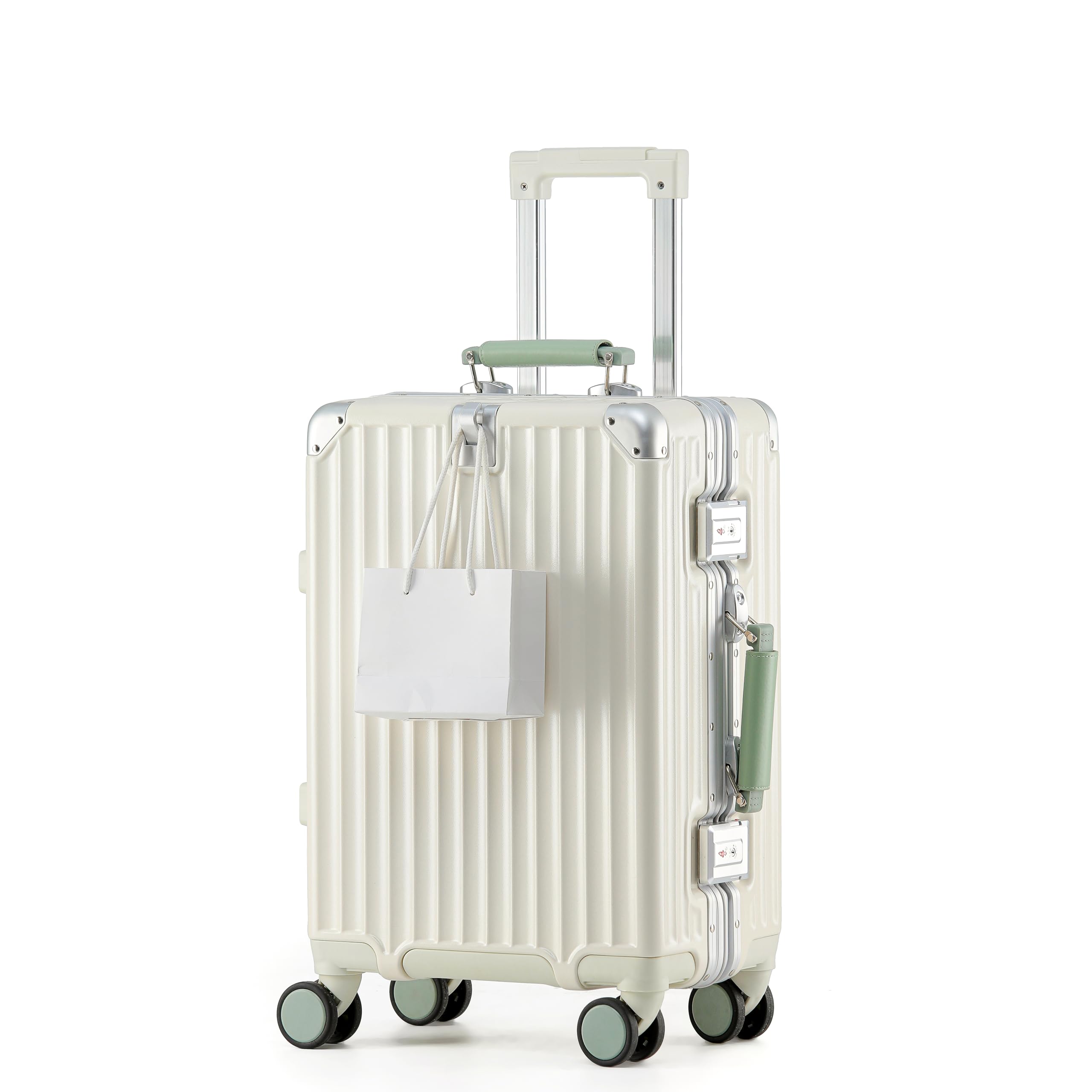 [Yuweijie] 新色！新感覚！モダン！スーツケース キャリーケース 機内持ち込み 大型 軽量アルミフレーム式 キャリーバッグ 静音 ダブルキャスター TSAロック レトロ おしゃれなハンドル 疲れない設計 入学 海外旅行出張 XLサイズ ホワイト 1