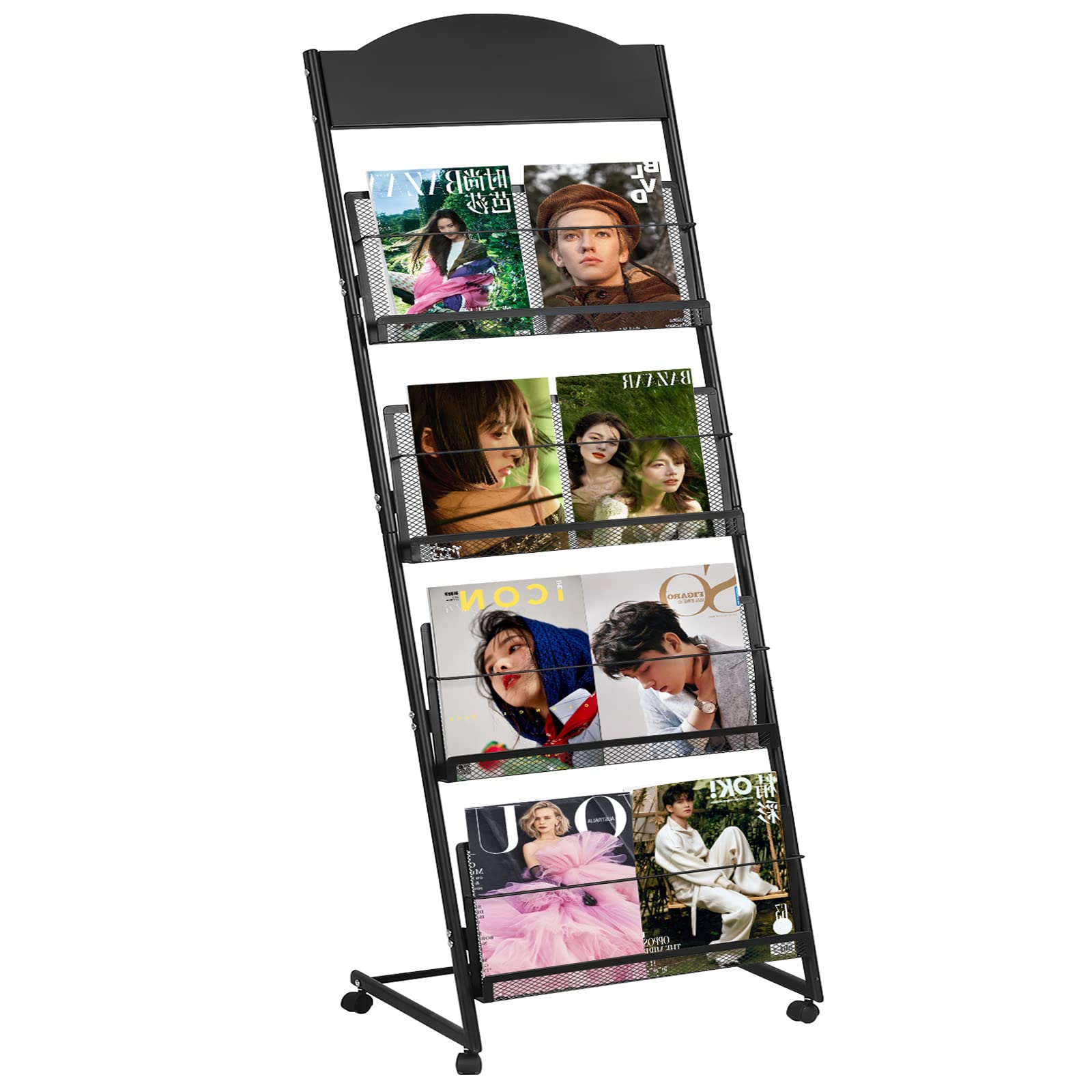 GIBLEA マガジンラック マガジンスタンド 4段 キャスター付 パンフレットラック 文学ディスプレイスタ..