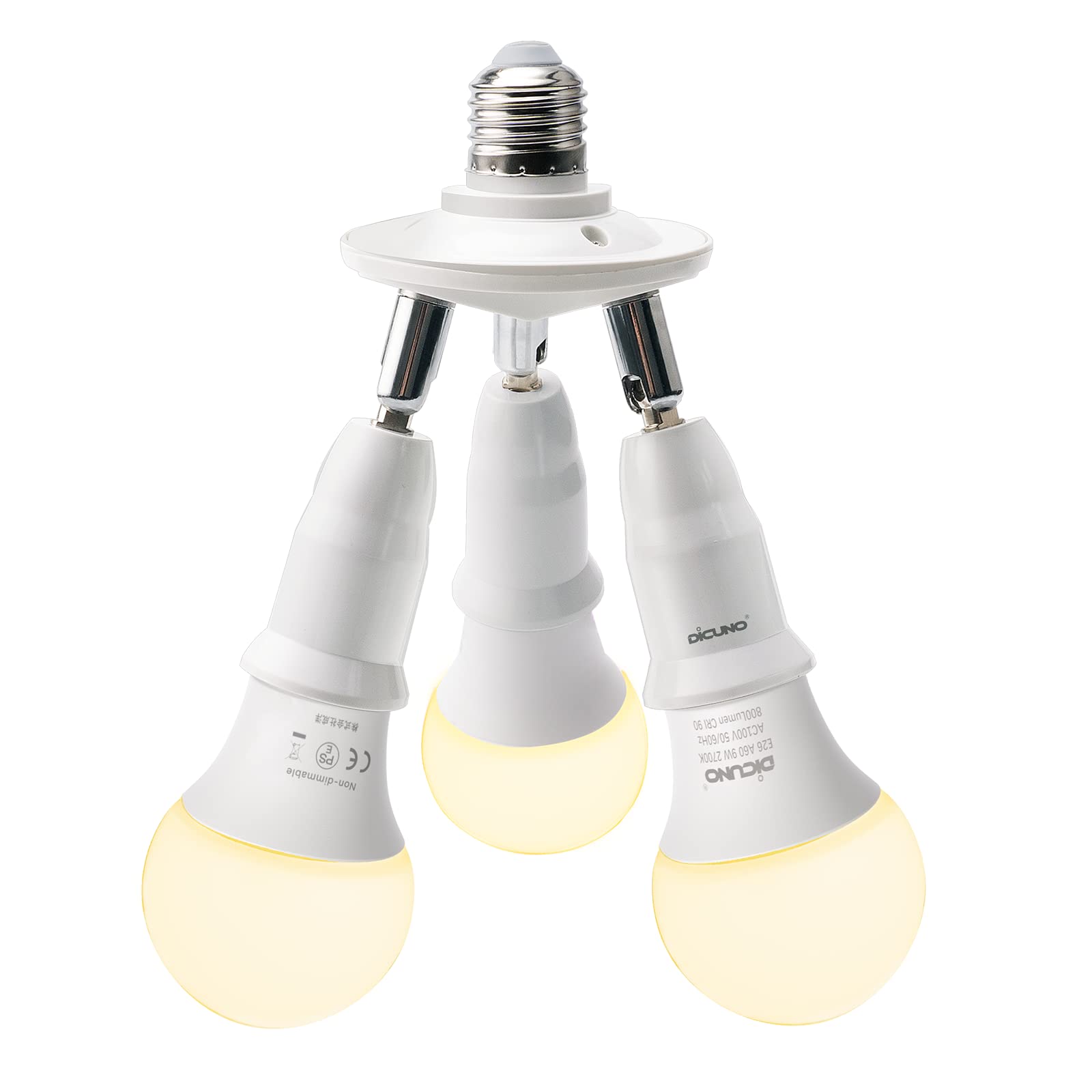 Rakuten - DiCUNO LED電球専用 3分岐ソケット E26口金 LED電球付き 60W相当 9W 電球色 2700K 照射角度可調