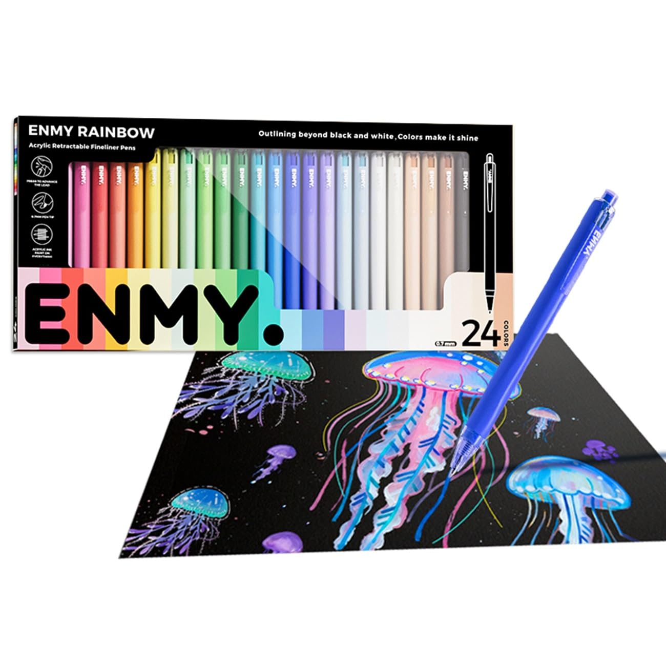 樂天商城 - ENMY 24色セット極細ペン 0.7mm 細字 アクリルファイナーライナー 線描 黒い紙に書ける 水性 カラー ファインライナー ラインペン 手帳 塗り絵