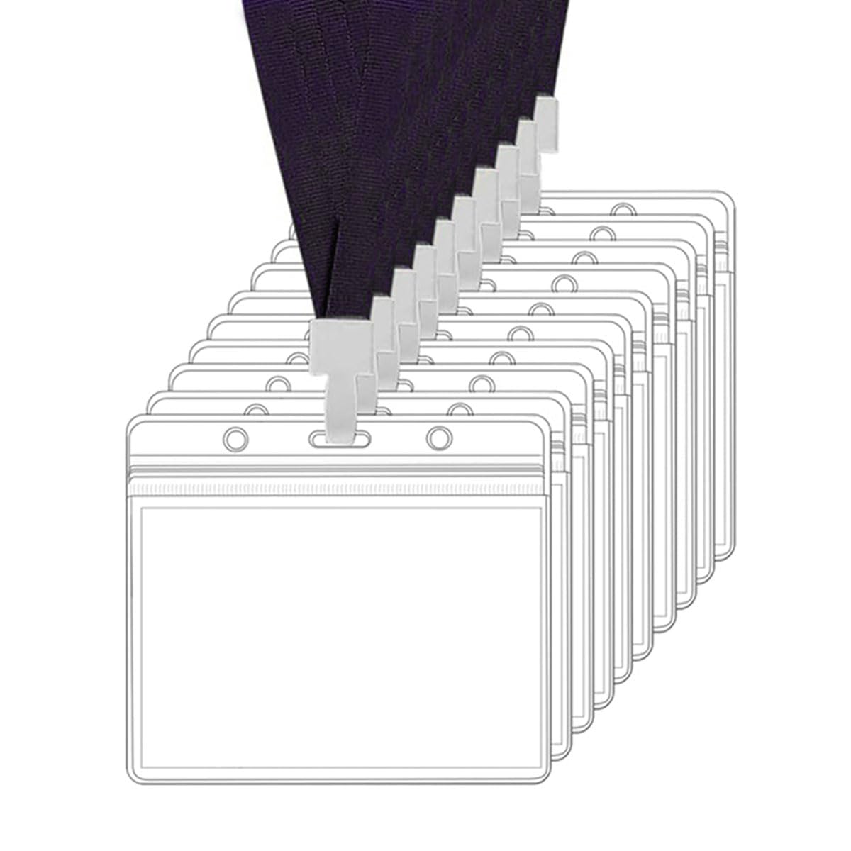 樂天商城 - LEADINTOP ネームホルダー 10枚 名札 ケース ネックストラップ 吊り下げ IDカード ホルダー 名刺スタッフ パス 社員証 ケース 入れ 首下げ イベント 透明 横型 防水 セット ブラック