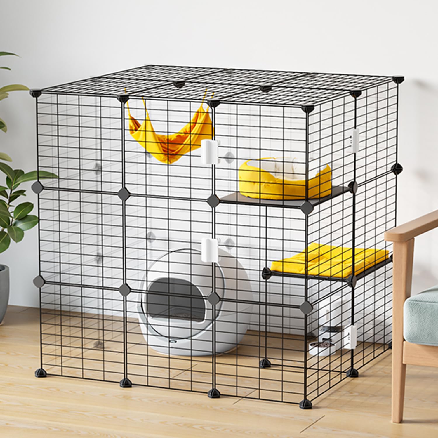 樂天商城 - Topzoo 猫 ケージ 2段 大型 スライド式ロック キャットケージ 猫用ケージ多頭飼い 組み替え自由 猫ゲージ 組立簡単 脱走防止 子猫 おしゃれ コンパクト 日本語説明書付き 幅90×奥行き80×高さ90cm ブラック