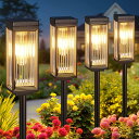 Letmy ソーラーライト 屋外 防水 ガーデンライト IP65防水 高輝度 電球色 LED 自動点灯/消灯 15時間徹夜照明! 埋め込み式 歩道/パーティー/庭/駐車場/花壇/ベランダ/通路/玄関/芝生などの屋外 照明に適用 ストライプのランプシェード