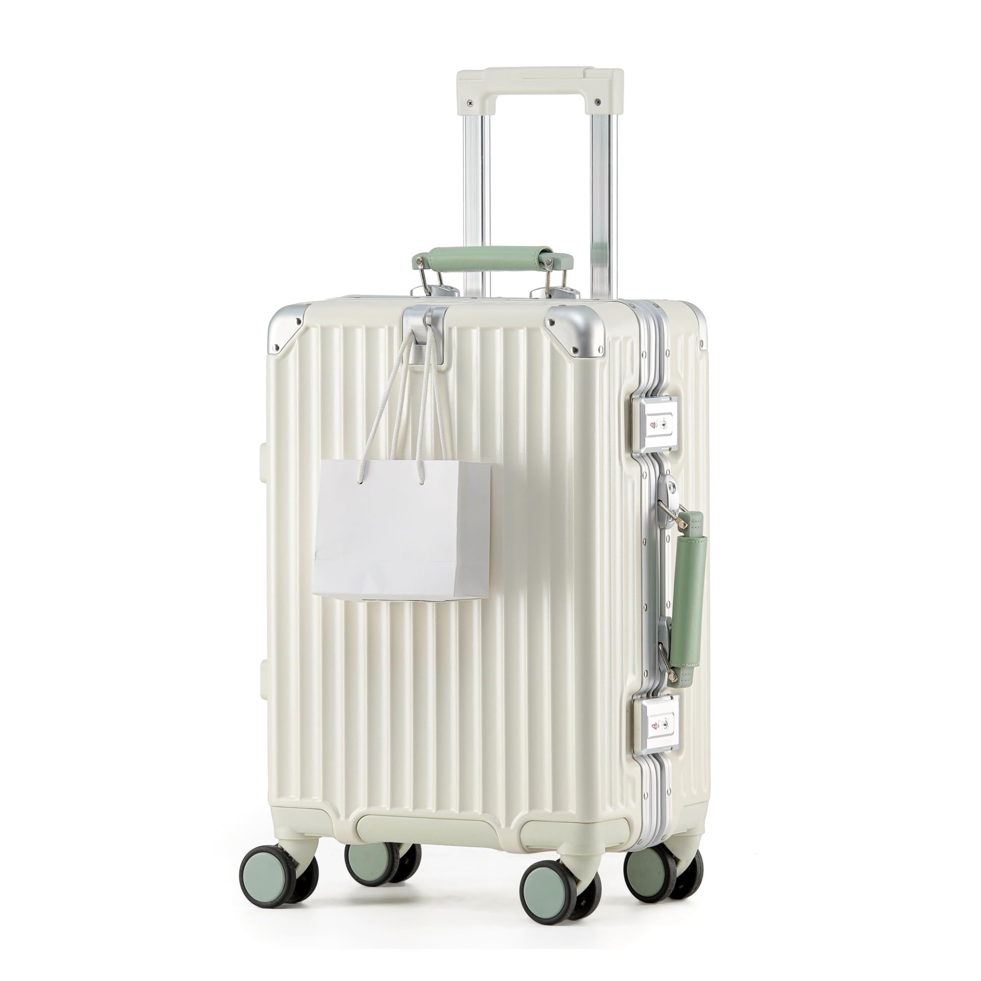 [Yuweijie] 新色！新感覚！モダン！スーツケース キャリーケース 機内持ち込み 大型 軽量アルミフレーム式 キャリーバッグ 静音 ダブルキャスター TSAロック レトロ おしゃれなハンドル 疲れない設計 入学 海外旅行出張 Lサイズ ホワイト 7-