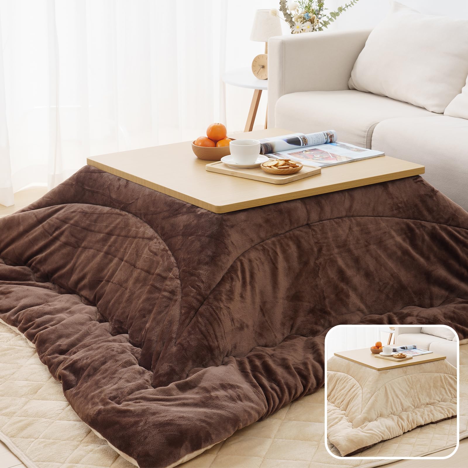 Vamcheer こたつ布団 長方形 掛け敷きセット 大判 約190x240cm リバーシブル こたつ掛け布団 敷き布団 2点セット 両面使える 厚掛け 厚手 あったか フランネル ふわふわ 冬用 洗える 静電気防止 毛抜けない (ホッキョクグマ)