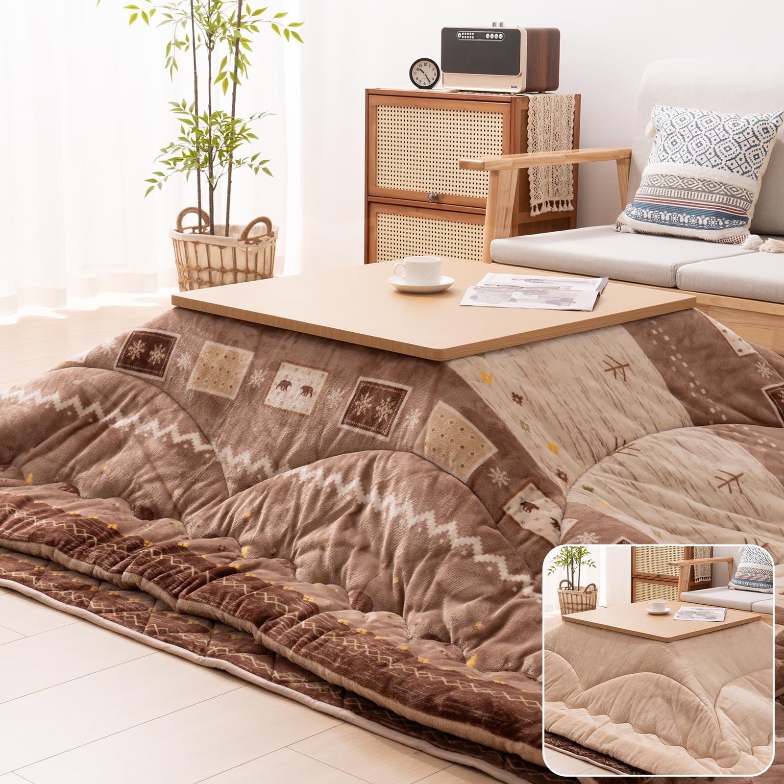 Vamcheer こたつ布団 長方形 掛け敷きセット 大判 約190x240cm リバーシブル こたつ掛け布団 敷き布団 2点セット 両面使える 厚掛け 厚手 あったか フランネル ふわふわ 冬用 洗える 静電気防止 毛抜けない (ホッキョクグマ族 ・ブラ