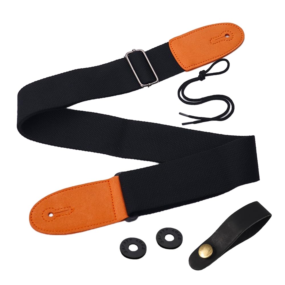 樂天商城 - [ESJNNK] ギター ストラップ 調整可能 コットン 取付簡単 エレキギター/アコースティックギター/ベース用ストラップ 耐久性 ネックバンド1個 ロックピン2個付き (ブラック)
