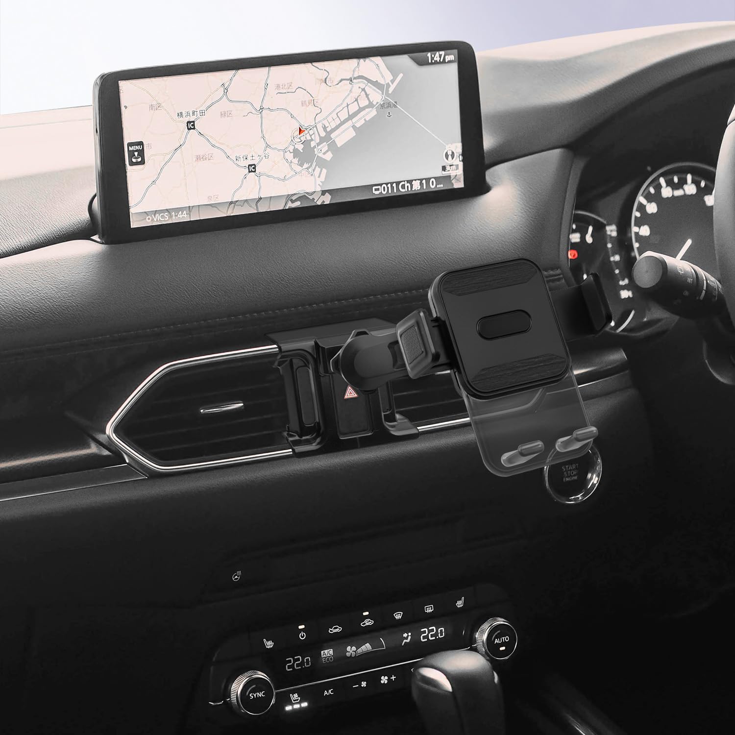 LUWU CX-5/CX-8専用スマホホルダー 【黒木目調、延長アーム付き、角度調節がさらに自由に】 360度回転..