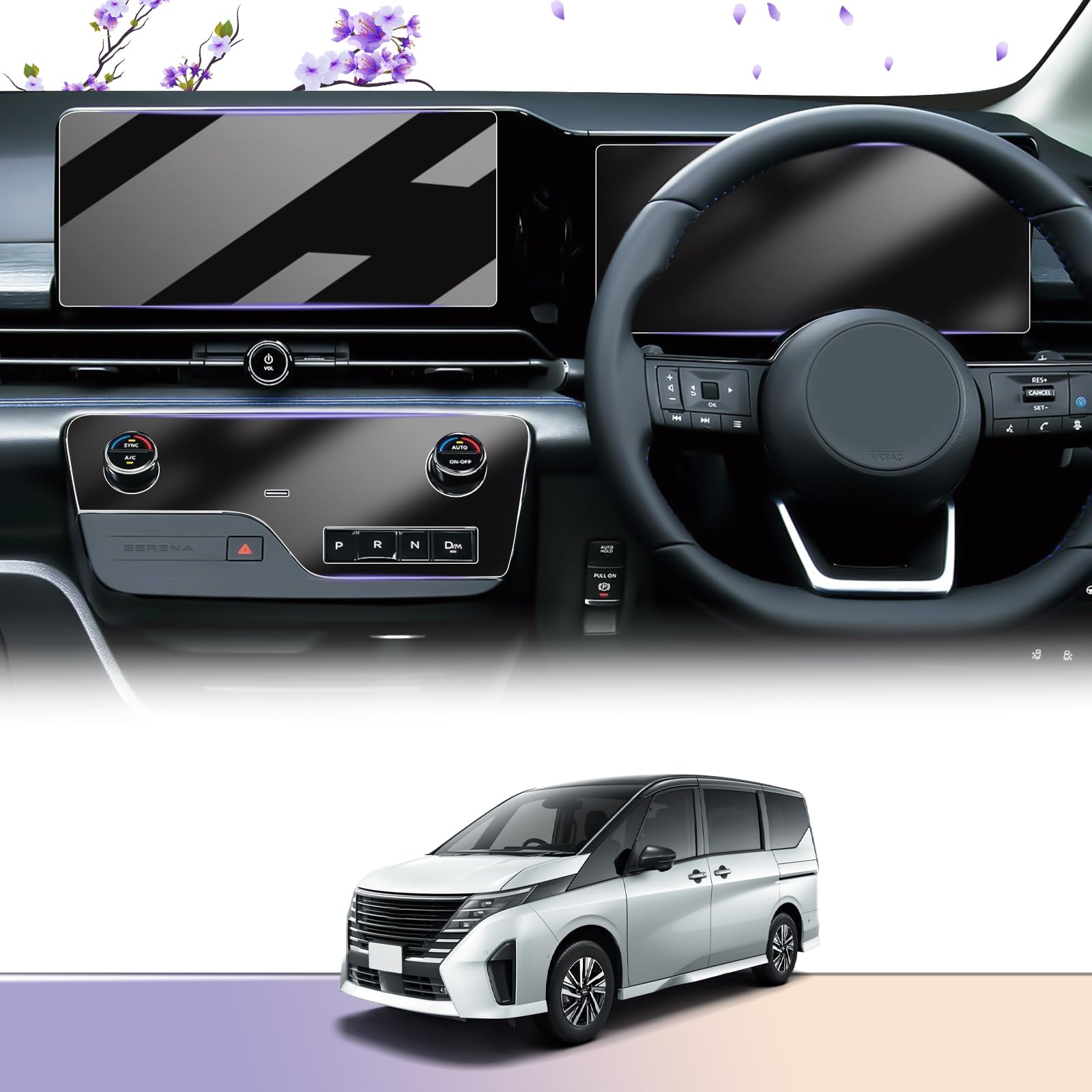 【セレナ C28 保護フィルム5点セット】LUWU 日産 セレナ C28専用 ナビ ガラスフィルム1枚＋メーター・..