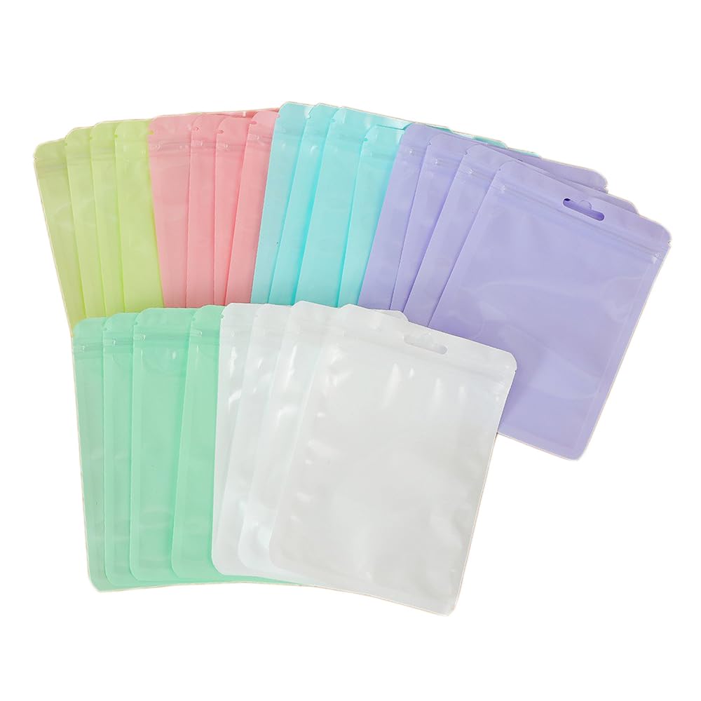 チャック袋 60枚セット 6色 ジッパー付き袋 チャック付き袋 小分け袋 ラッピング アクセサリー 小物 保存 収納 ジップ ジュエリー袋 防水防湿 かわいい (薄い色, 6*10cm)