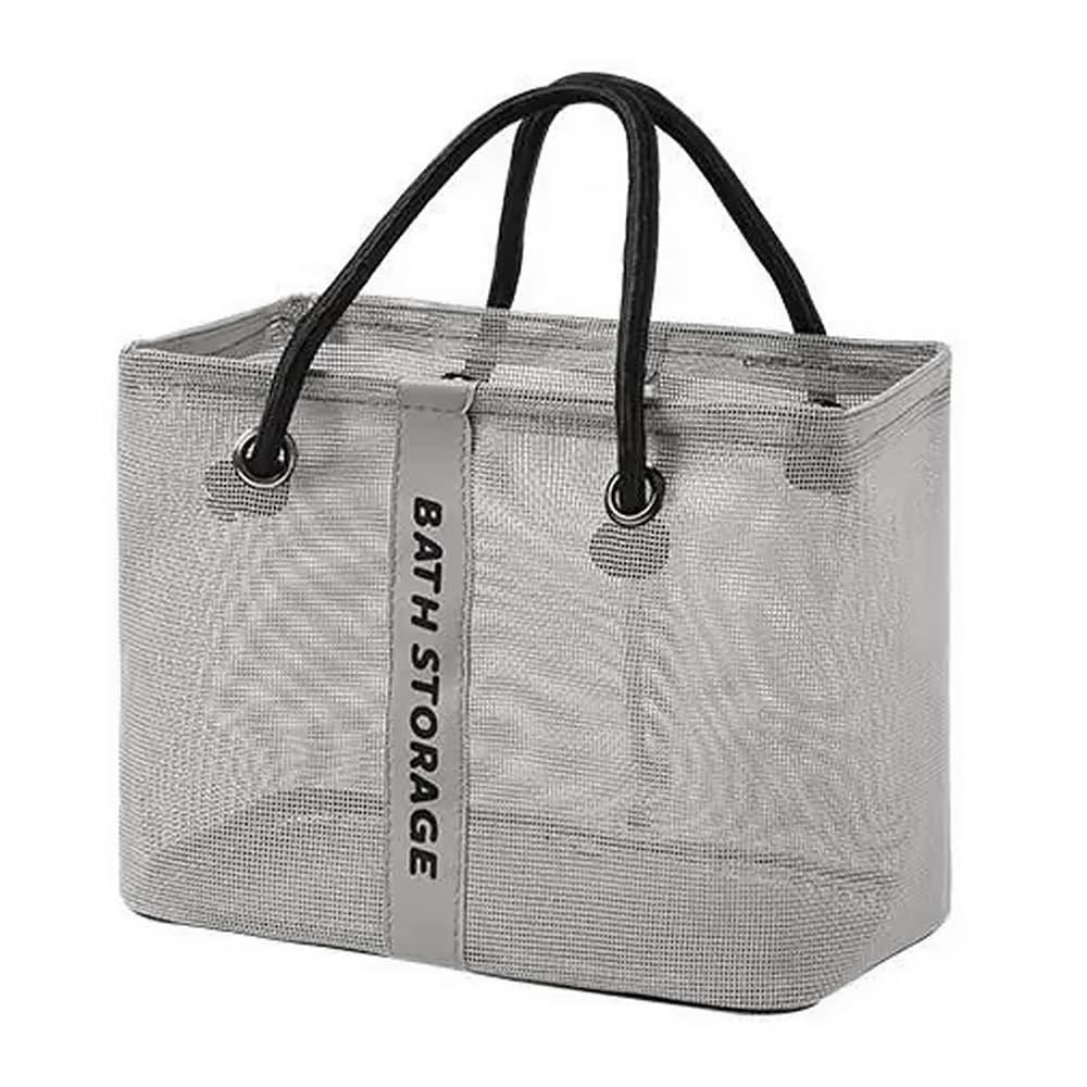 [ESJNNK] バッグ 温泉 大容量 手提げ 網 サウナ プールバッグ 銭湯 海水浴 入浴 水泳 防水速乾 旅行 ビーチ トラベル 多用途 アウトドア レジャー トート かばん (グレー)