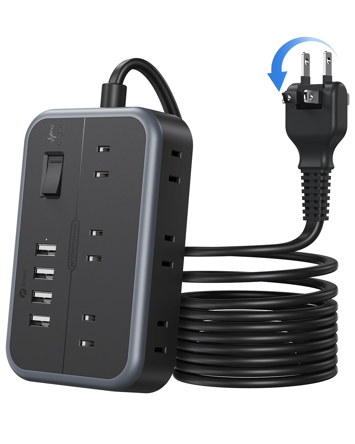 NTONPOWER 延長コード 2m 電源タップ usb付き コンセント タコ足配線 テーブル 電源コード 6個AC口 4個..