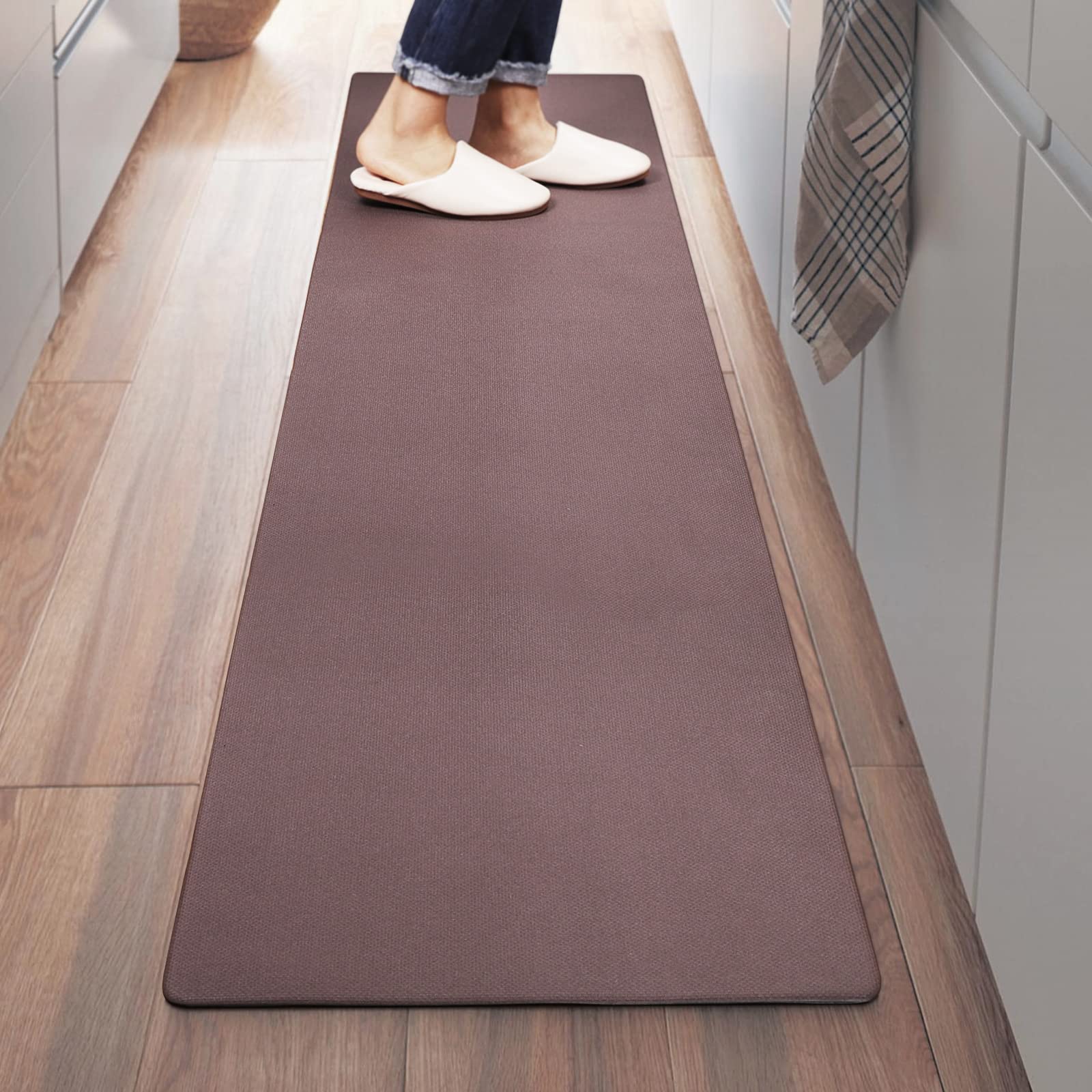 Rakuten - Tydle 拭ける！キッチンマット 60×180cm 低反発 厚さ6mm 洗濯不要 滑り止め PVCキッチンマット クッション性のあるPVC素材 お手入れ簡単 PVCマット 滑り止め ずれにくい 台所マット 拭けるキッチンマット 柔らかな踏み心地