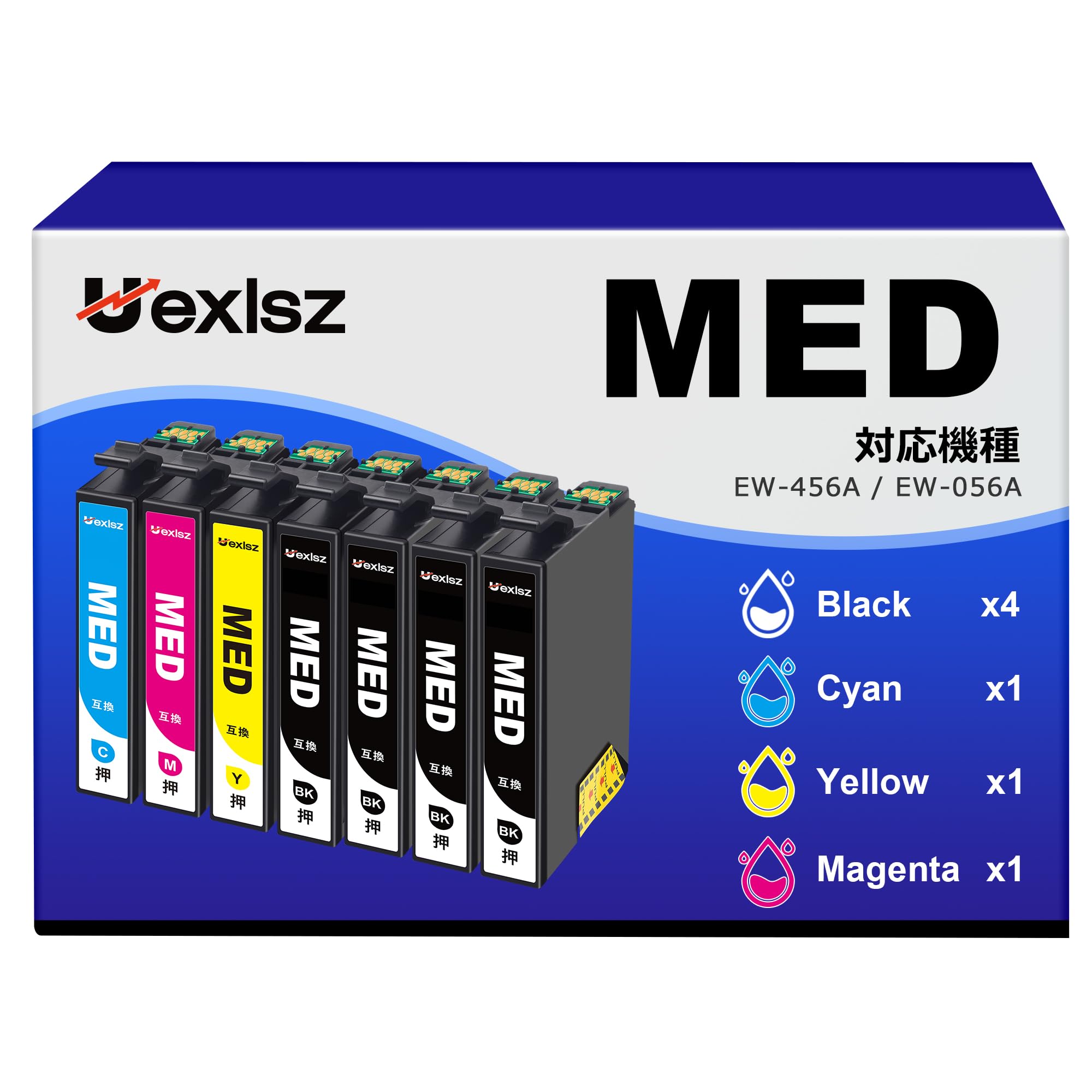 MED-4CL インク メダマヤキ エプソン対応 MED 4色セット+ ブラック3本 合計7本セット EW-056A EW-456A インク epson用 大容量 プリンター 456A 056A メダマヤキ 互換インクカートリッジ