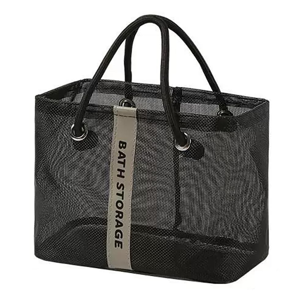 [ESJNNK] バッグ 温泉 大容量 手提げ 網 サウナ プールバッグ 銭湯 海水浴 入浴 水泳 防水速乾 旅行 ビーチ トラベル 多用途 アウトドア レジャー トート かばん (プラック)