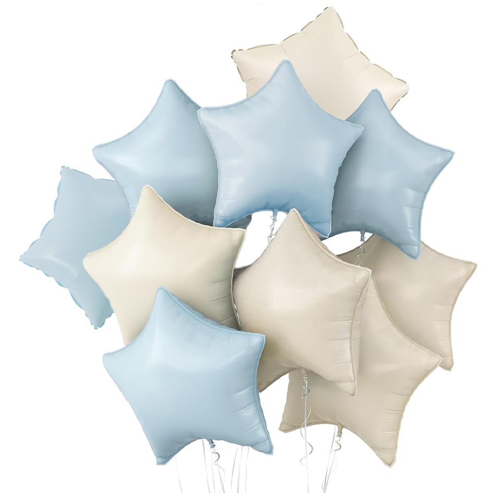 ESJNNK バルーン スター型 風船 10個セット 18インチ アルミバルーン 誕生日 結婚式 パーティー 記念撮影 卒業 バレンタイン 記念日 お祝い 飾り付け 装飾 デコレーション (ブルー+クリーム)