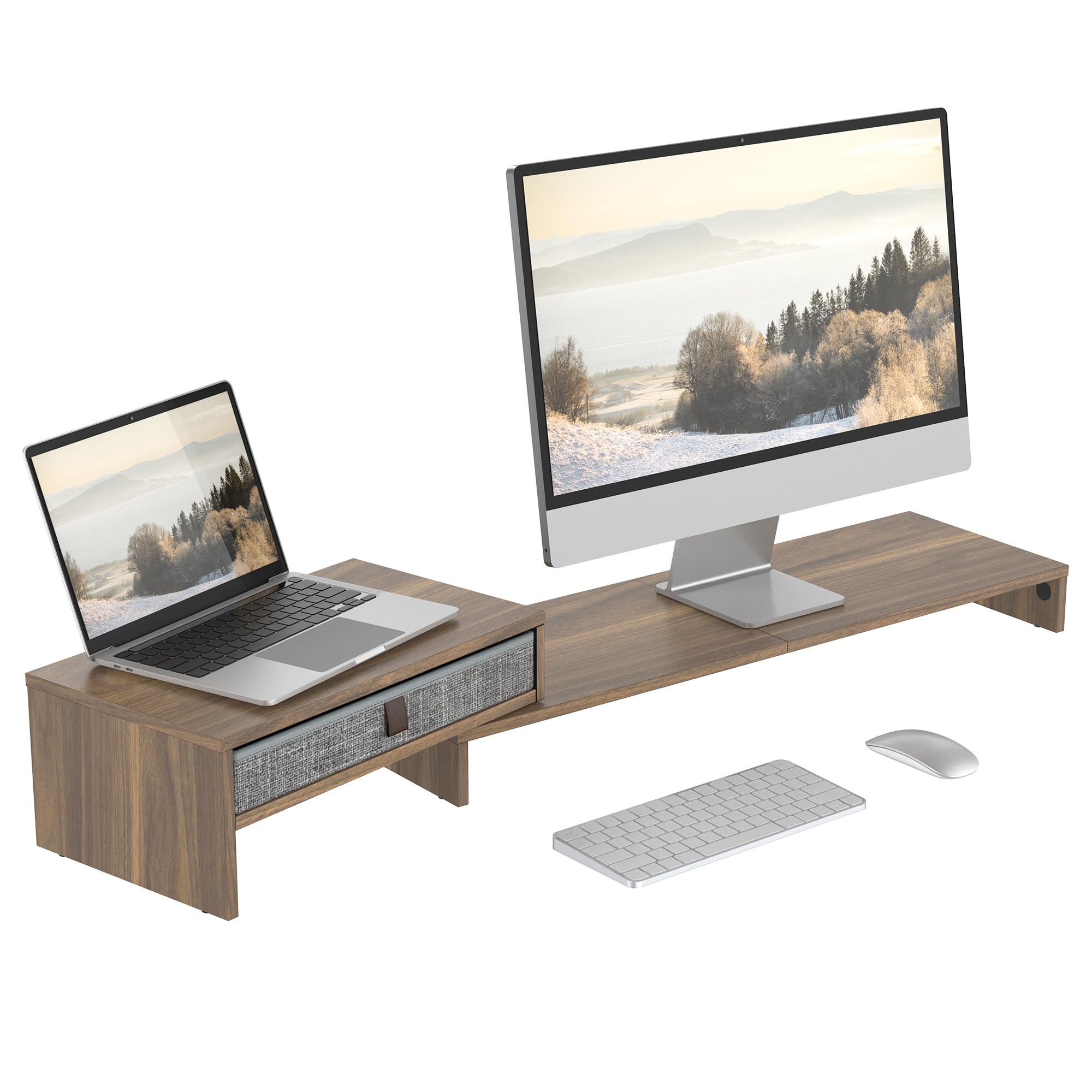 樂天商城 - Fenge モニター台 机上台 パソコン台 モニタースタンド 横幅78.3-113cm 木製天板 PC台 卓上 机上ラック ノート pcモニター台 パソコンラック 卓上 引き出し収納G04D108-MAIN (ブラウン)