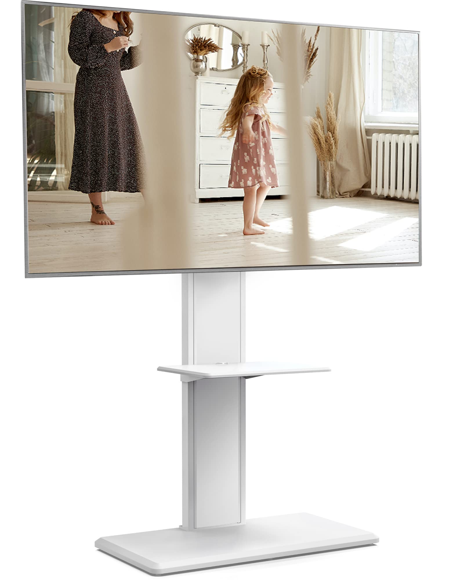 Rakuten - FITUEYES テレビスタンド 32-65インチテレビ対応 壁寄せ テレビ台 キャスター付き 可動タイプ 背面収納付 高さ角度調節可能 耐荷重40kg 中段棚一枚付 ホワイト オーク色 裏表両用 F03W2464N