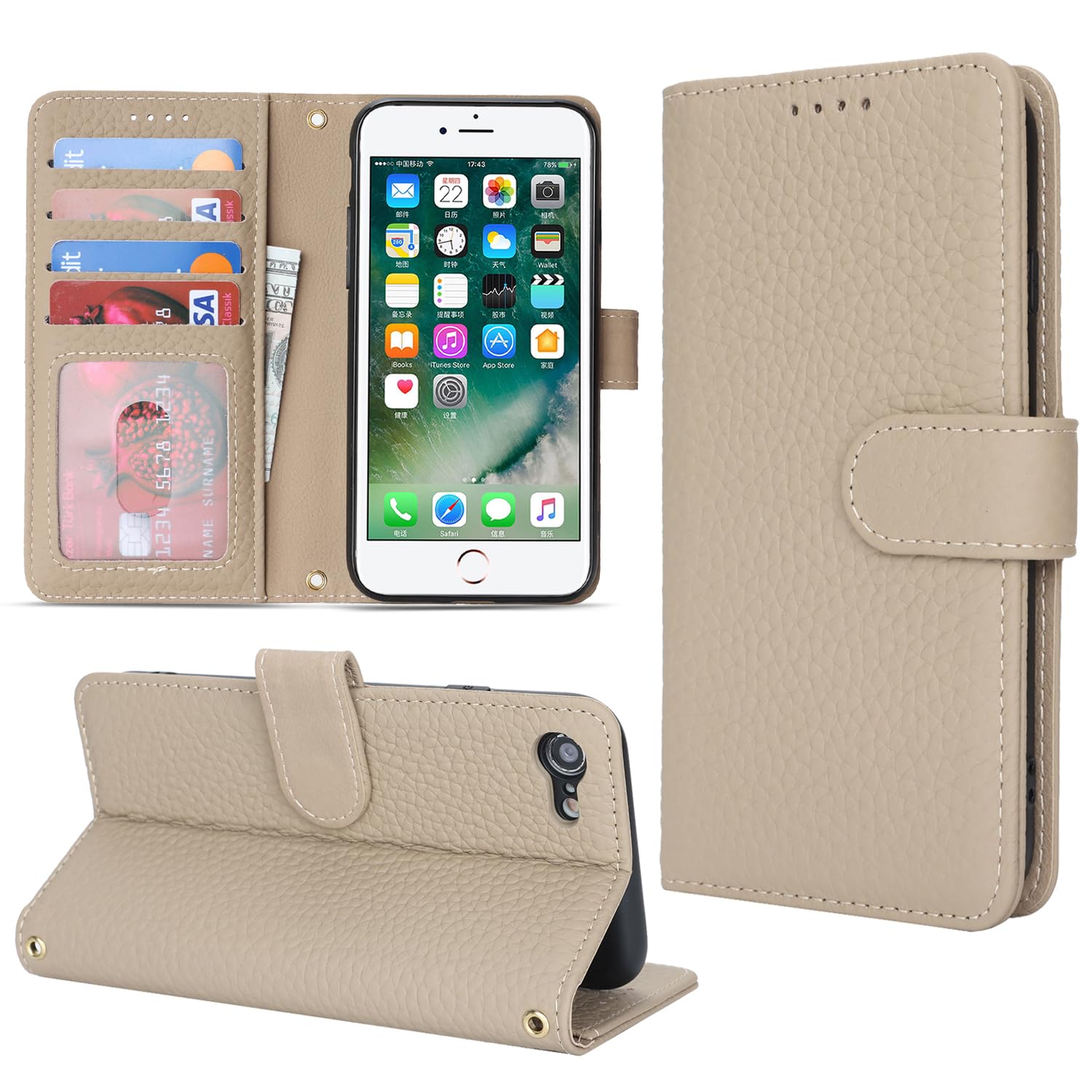 樂天商城 - DEYHU 対応 iPhone SE ケース 第2世代 第3世代 手帳型 カード収納 スタンド機能 iPhone 8 ケース 本革 大容量 耐衝撃 カード収納 iPhone 7 ケース 手帳型 アイフォンse ケース レザー エレファントグレー