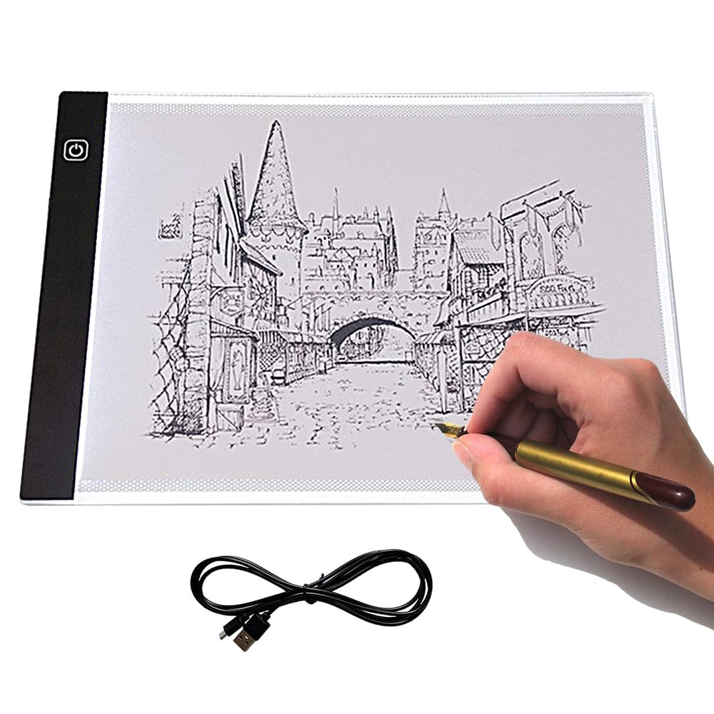 ESJNNK トレース台 A4 3段階調光 USB給電 ledトレース台 高輝度 トレースボード 超薄型 高透過率 ライトテーブル ライトボックス 製図 芸術家 スケッチ イラスト マンガ 刺繍の図案 建築図面適用