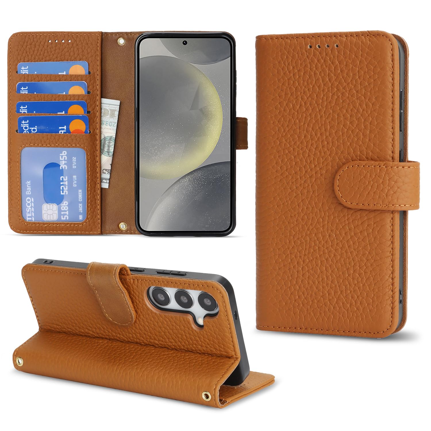 DEYHU 対応 Galaxy S24 ケース 手帳型 ギャラクシーS24 ケース 本革 カード収納 スタンド機能 ギャラクシーS24 / SC-51E / SCG25 スマホケース 大容量 財布型 耐衝撃 レザー カバー アースイエロー