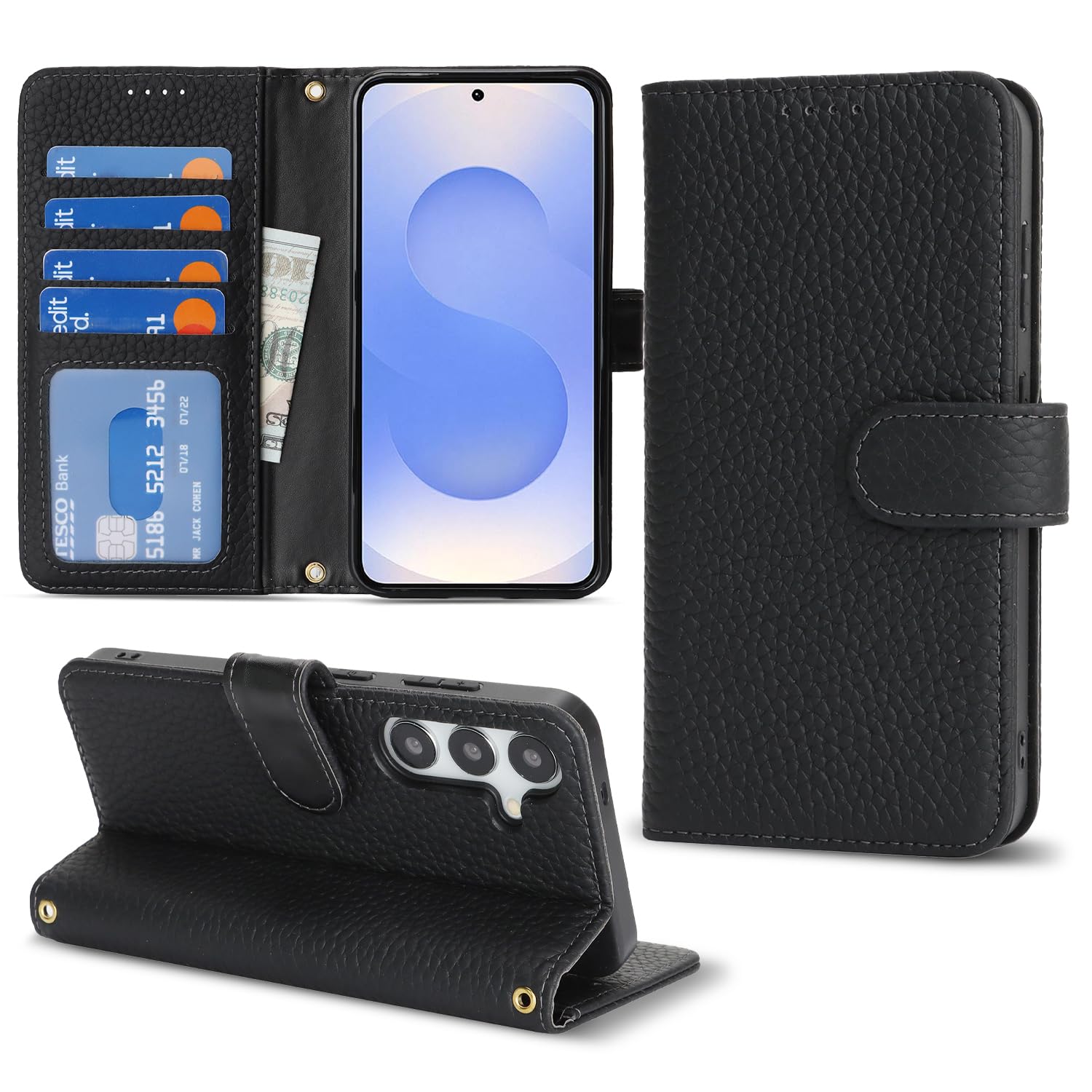 Rakuten - DEYHU 対応 Galaxy S25 ケース 手帳型 ギャラクシーs25 ケース 本革 カード収納 スタンド機能 ギャラクシーs25 / SC-51F / SCG31 スマホケース 大容量 財布型 耐衝撃 レザー カバー ブラック
