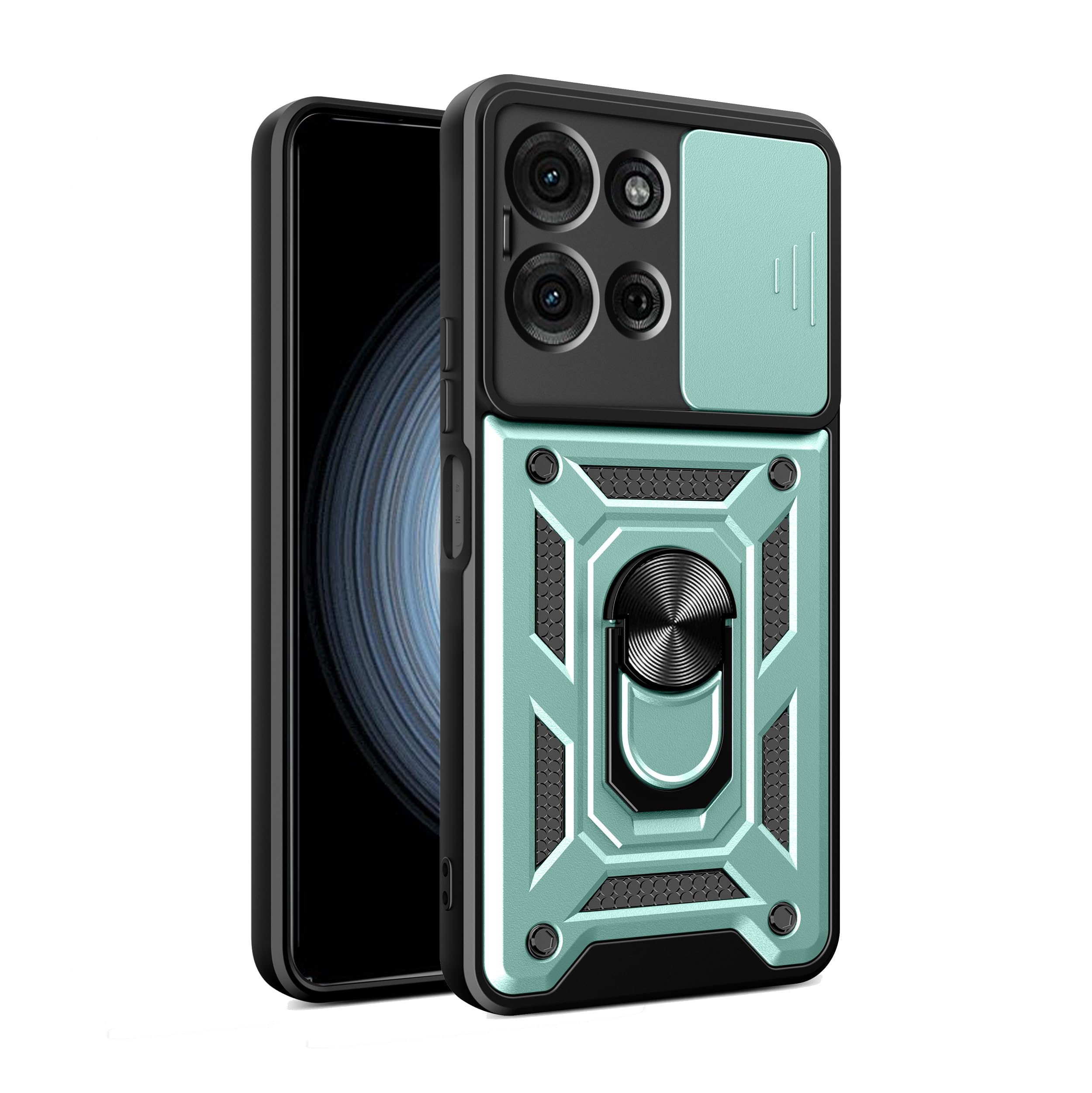  moto g66j 5G／g66y 5G 用 ケース リング付き TPU+PC 二層構造 耐衝撃 軽量 360度回転 スタンド機能 カメラ保護 傷防止 スマホケース グリーン