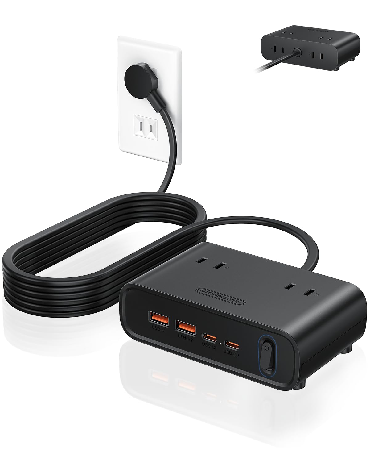 NTONPOWER 延長コード 2m 電源タップ usb付き 25W コンセント タコ足配線 テーブル 電源コード 4個AC口 2個USB-A 2個USB-C ...